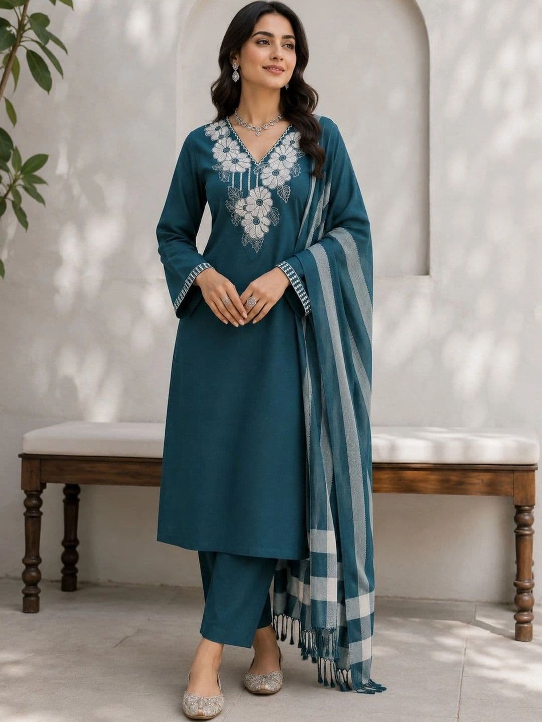 BILANZA Women Floral Embroidered Regular Thread Work Kurta with Trousers & With Dupatta - view 1