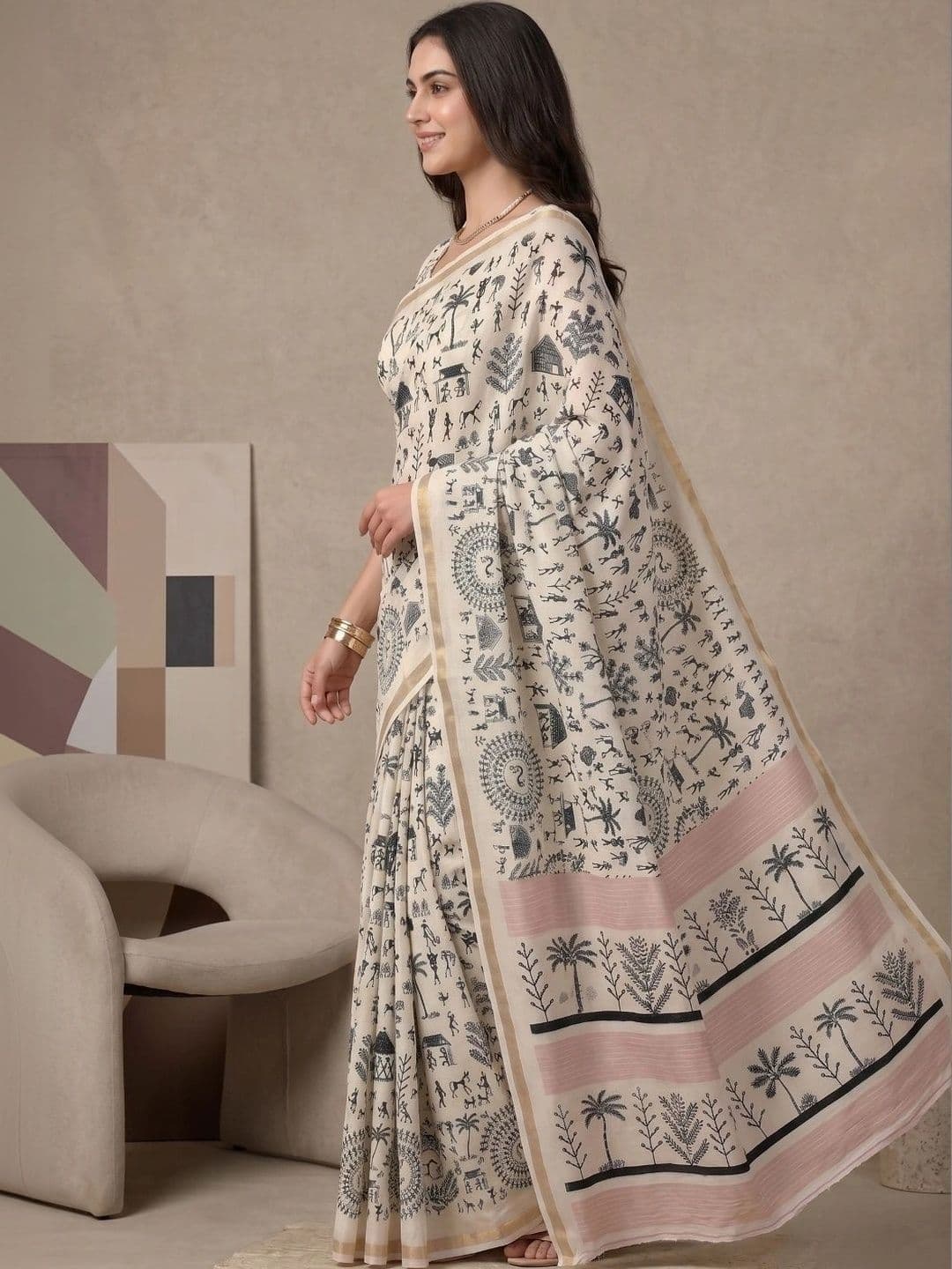 BORAD FASHION Warli Designer Chanderi Saree thumbnail 4