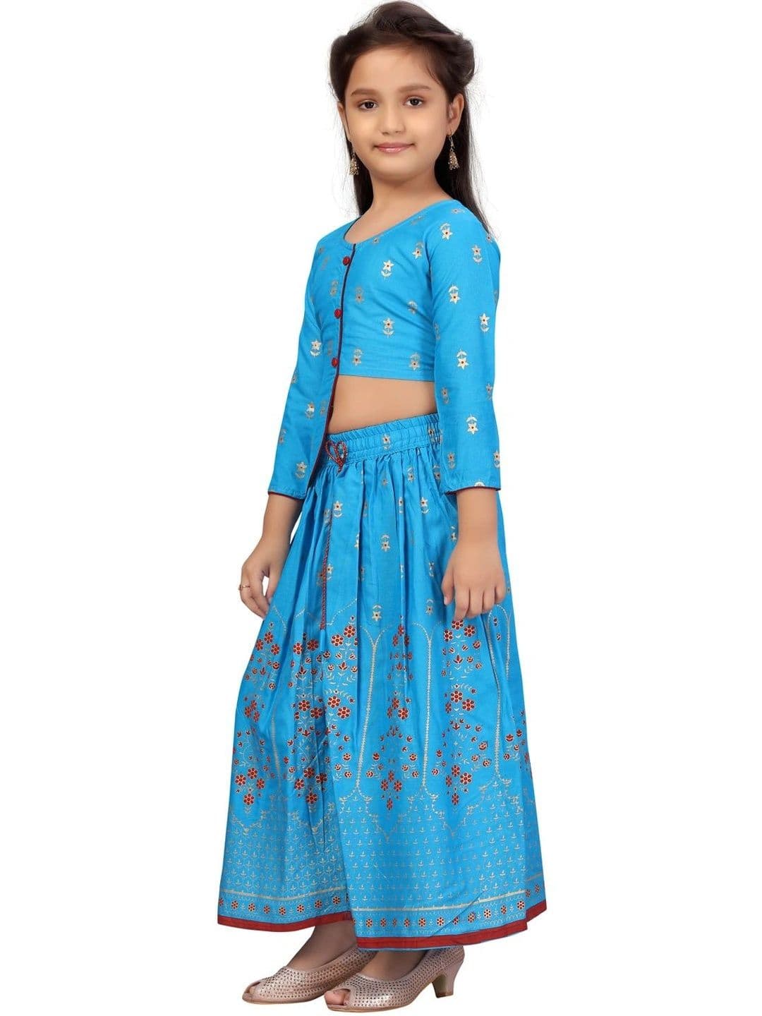 BAESD Girls Printed Print Ready to Wear Lehenga & Blouse thumbnail 2