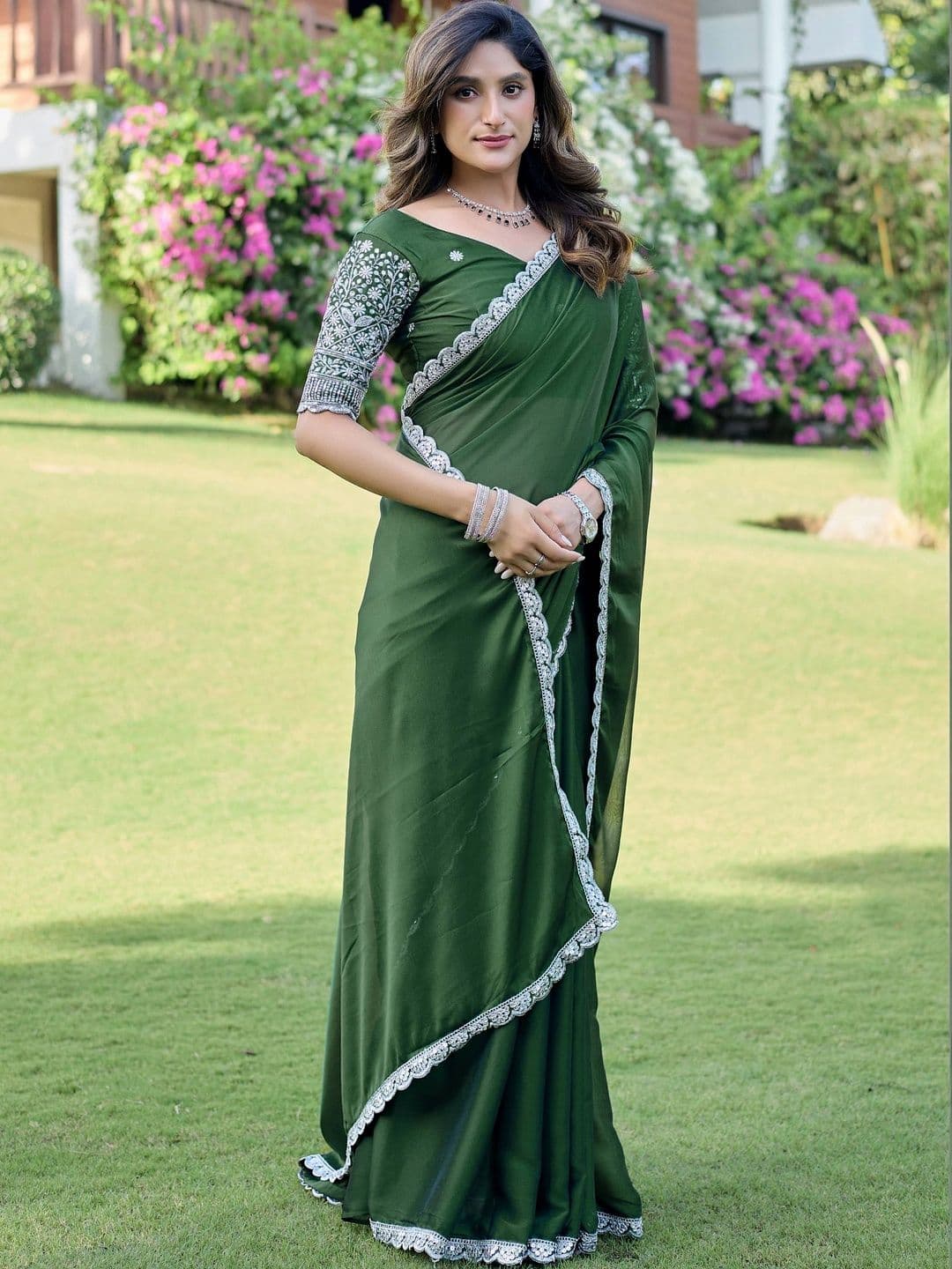 K 5 Fashion Embroidered Pure Georgette Fusion Ikat Saree thumbnail 5