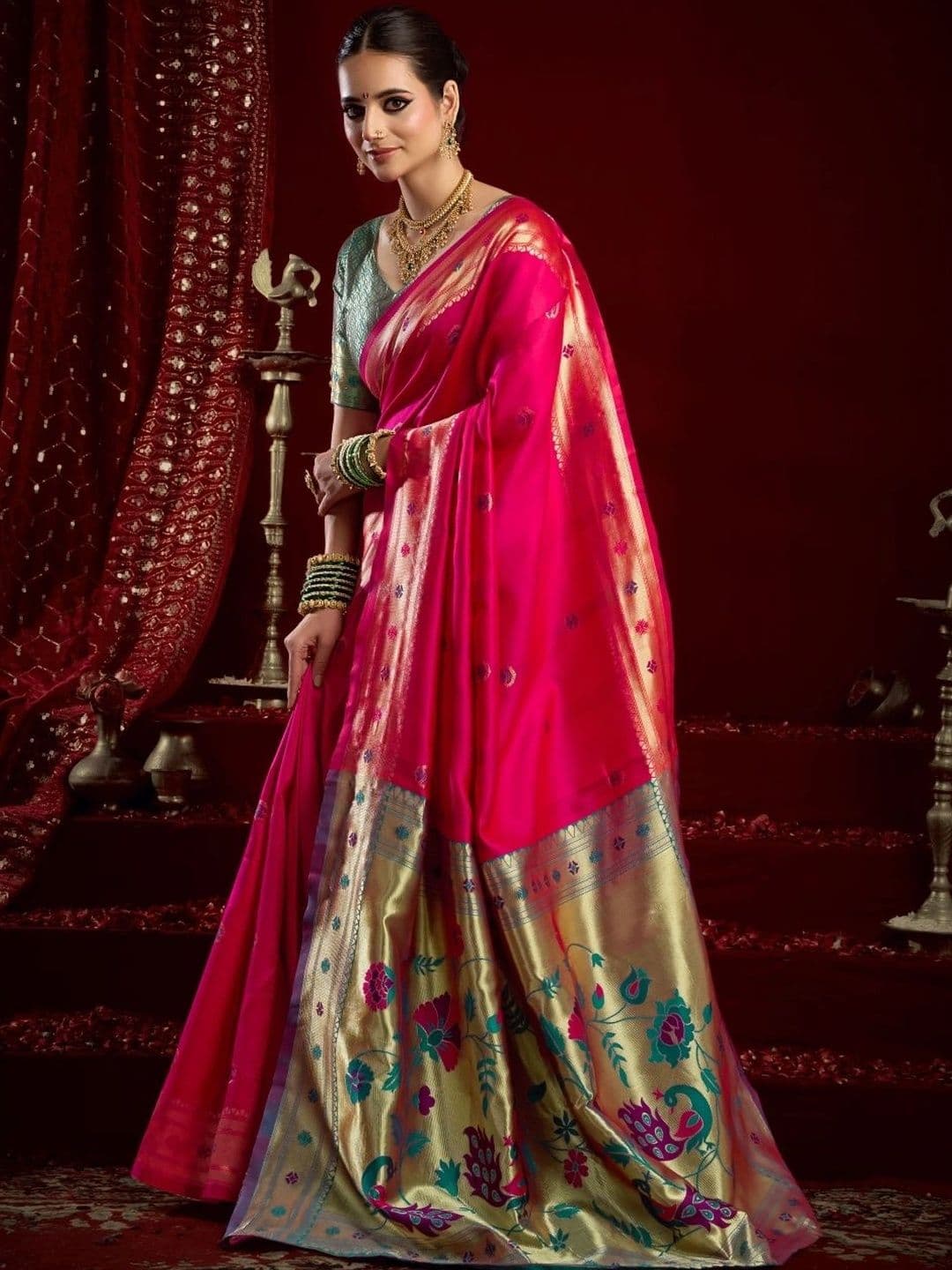 BORAD FASHION Woven Design Zari Silk Blend Designer Paithani Saree thumbnail 2