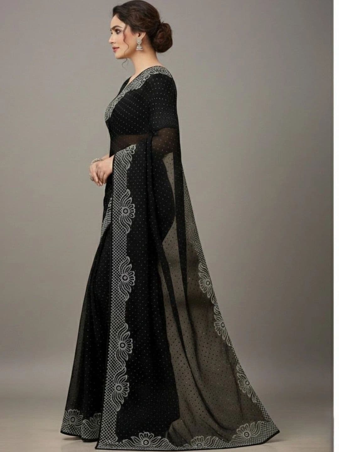 RENBRIZA Embroidered Poly Georgette Saree thumbnail 5