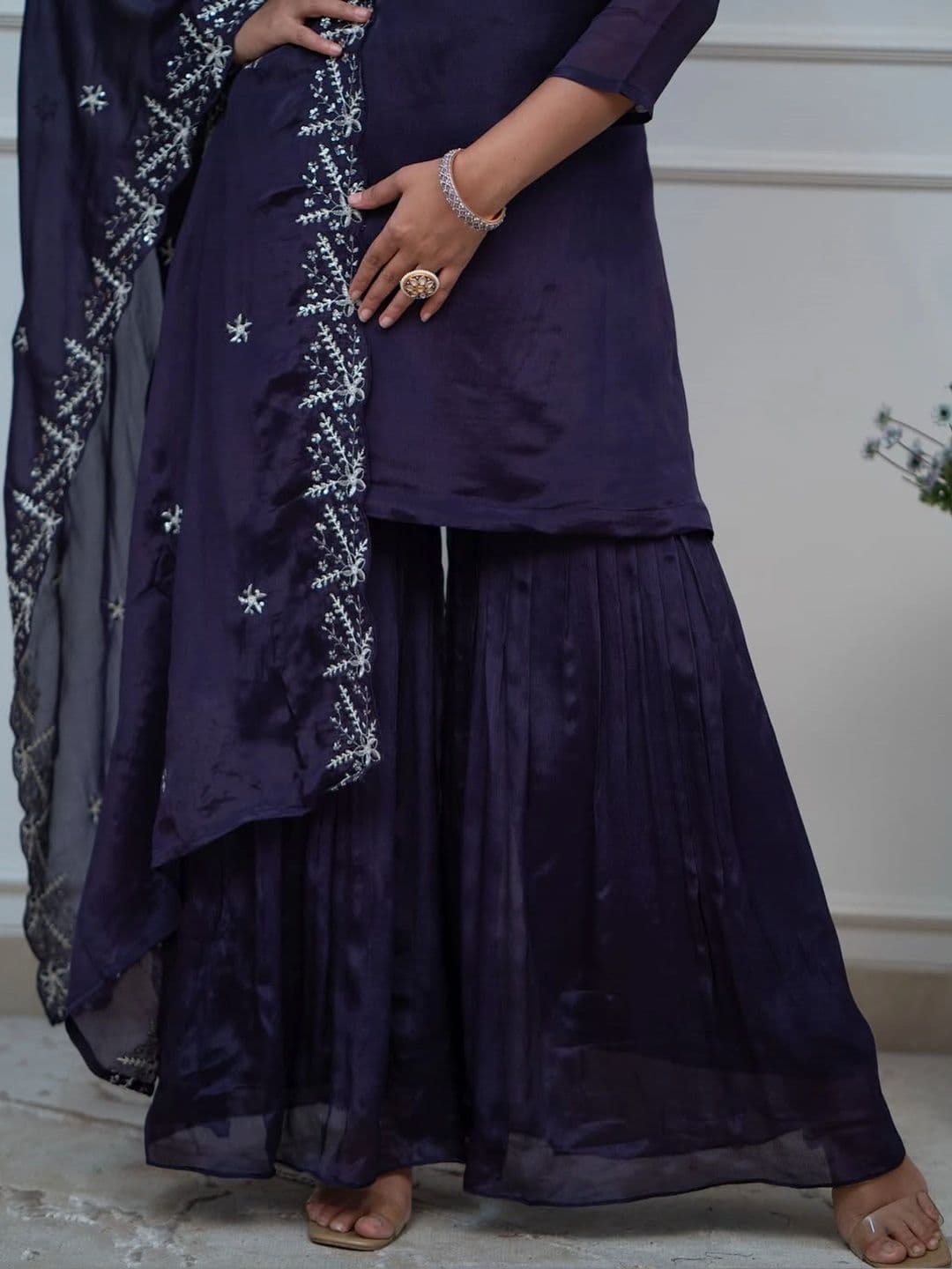 Anouk Women Regular Thread Work Kurta with Sharara & With Dupatta thumbnail 5