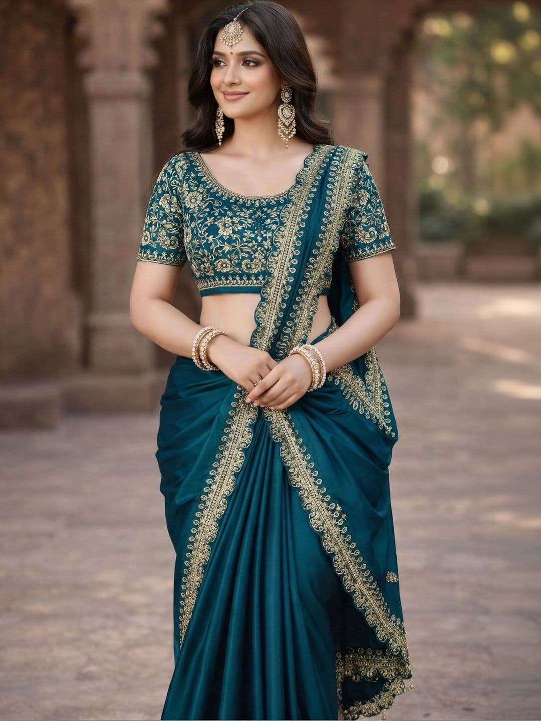 KALINI Floral Zari Silk Blend Heavy Work Saree thumbnail 2