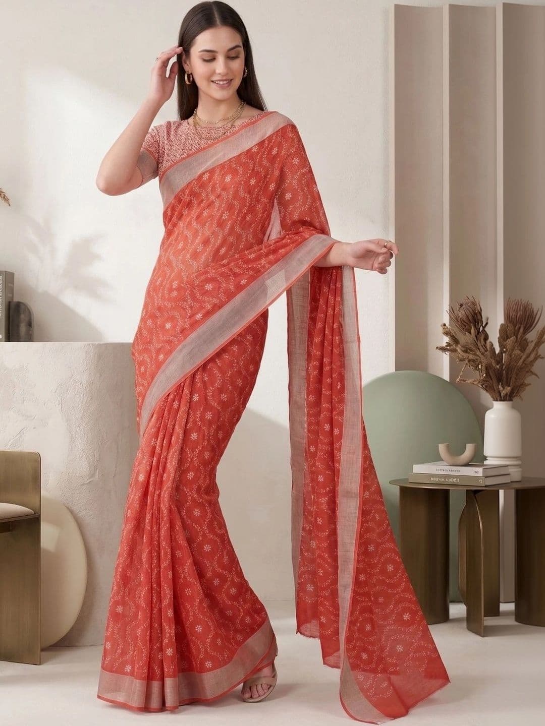 BORAD FASHION Bandhani Designer Chanderi Saree thumbnail 4