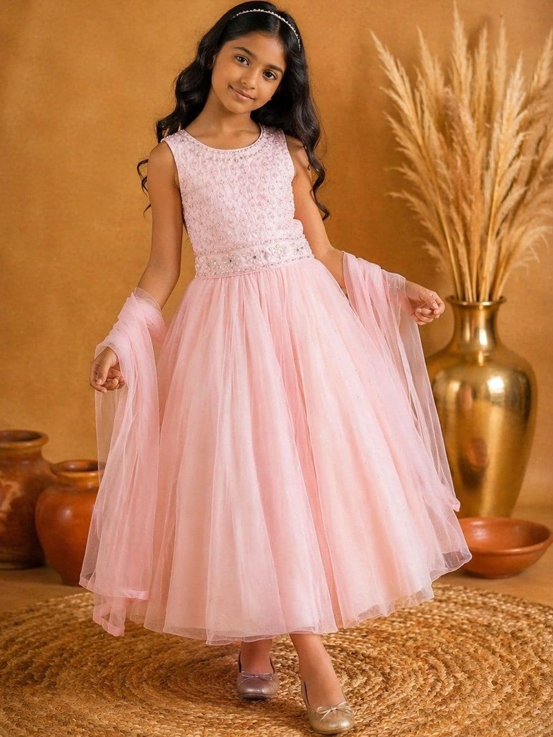 BAESD Girls Embellished Beads and Stones Ready to Wear Lehenga & - view 1