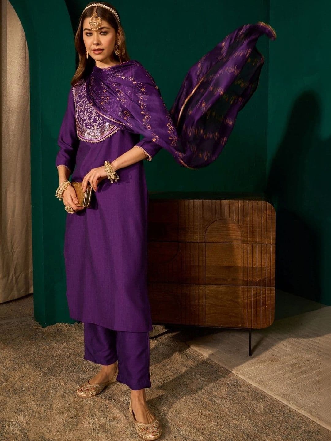 Moda Rapido Women Ethnic Motifs Embroidered Regular Kurta with Trousers & With Dupatta thumbnail 3