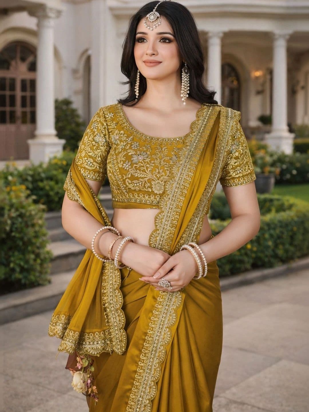 KALINI Floral Embroidered Silk Blend Heavy Work Saree thumbnail 4