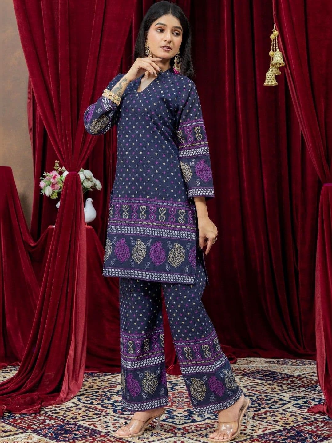 NARAYAN TEXTILE Women Ethnic Motifs Printed Regular Kurta with Palazzos thumbnail 3