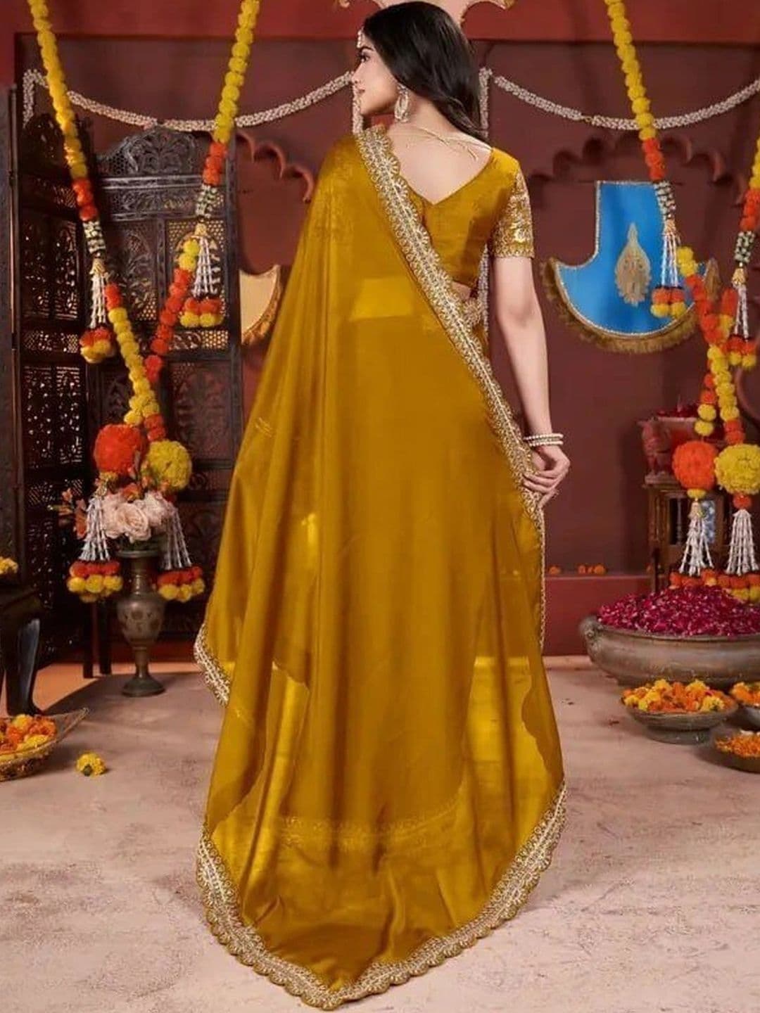 KALINI Embroidered Silk Blend Heavy Work Saree thumbnail 3
