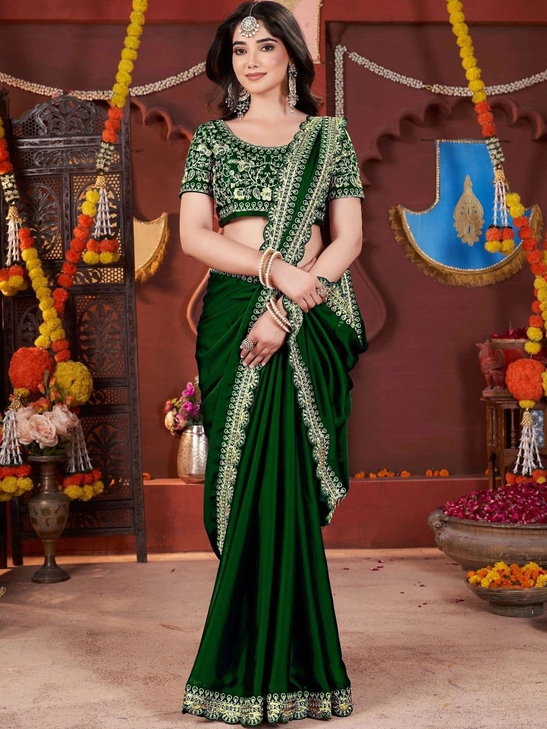 KALINI Embroidered Silk Blend Heavy Work Saree - view 1