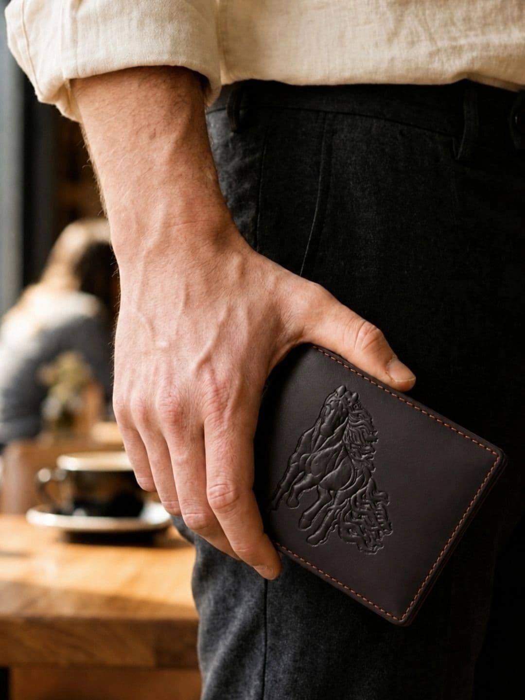 OAKLYN Men Animal Textured Leather Two Fold Wallet thumbnail 4