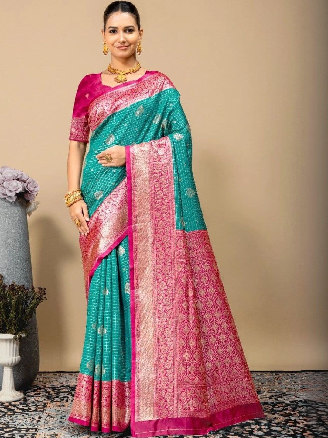 SILKARA CREATION Women Design Zari Silk Blend Banarasi Saree - view 1