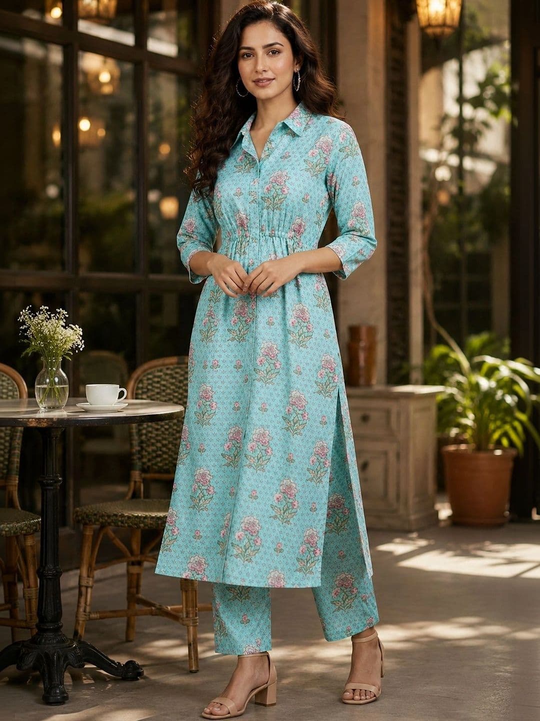Bunai Women Floral Printed Regular Kurta with Trousers - view 1