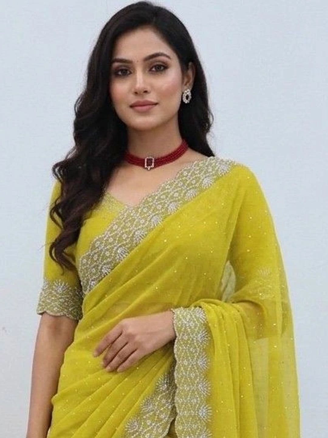 SmileyFashion Embellished Embroidered Pure Georgette Designer Saree thumbnail 4