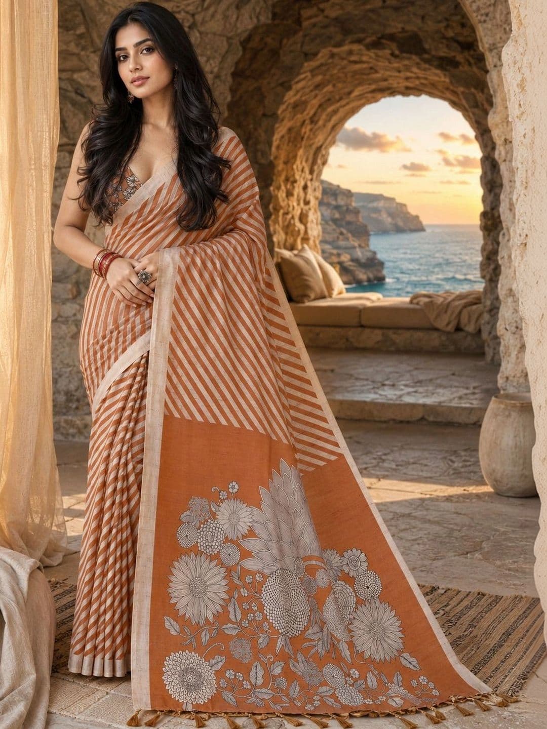 Durga Textile Women Leheriya Silk Blend Leheriya Saree - view 1