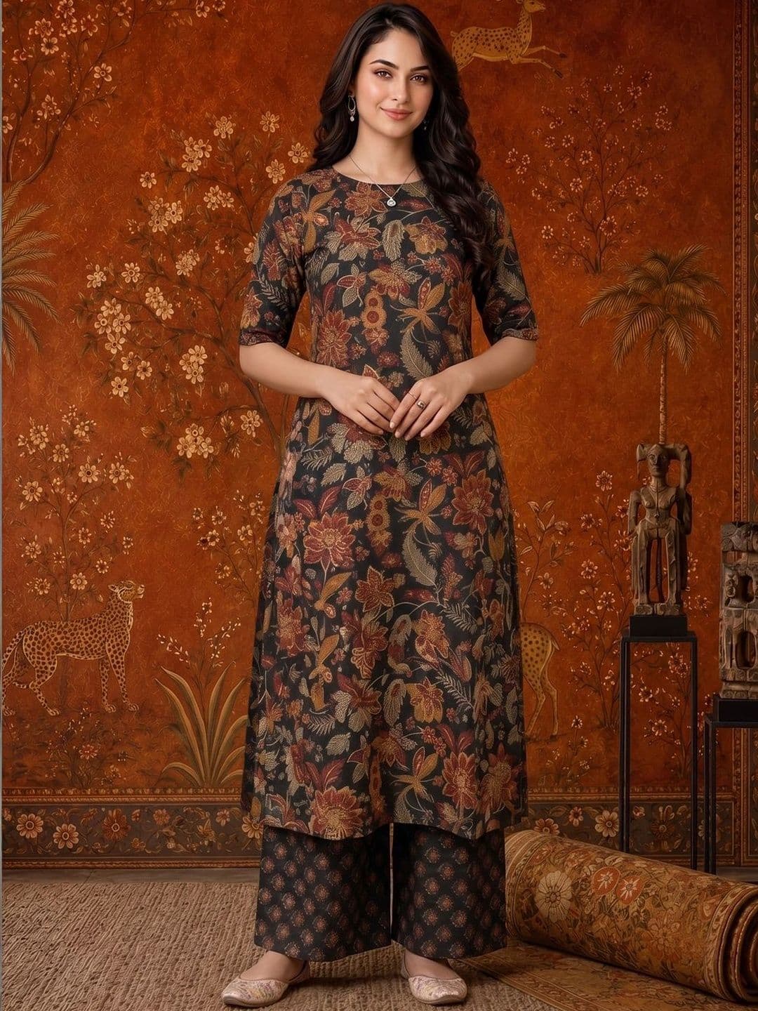 Sangria Women Floral Printed Regular Kurta with Palazzos - view 1