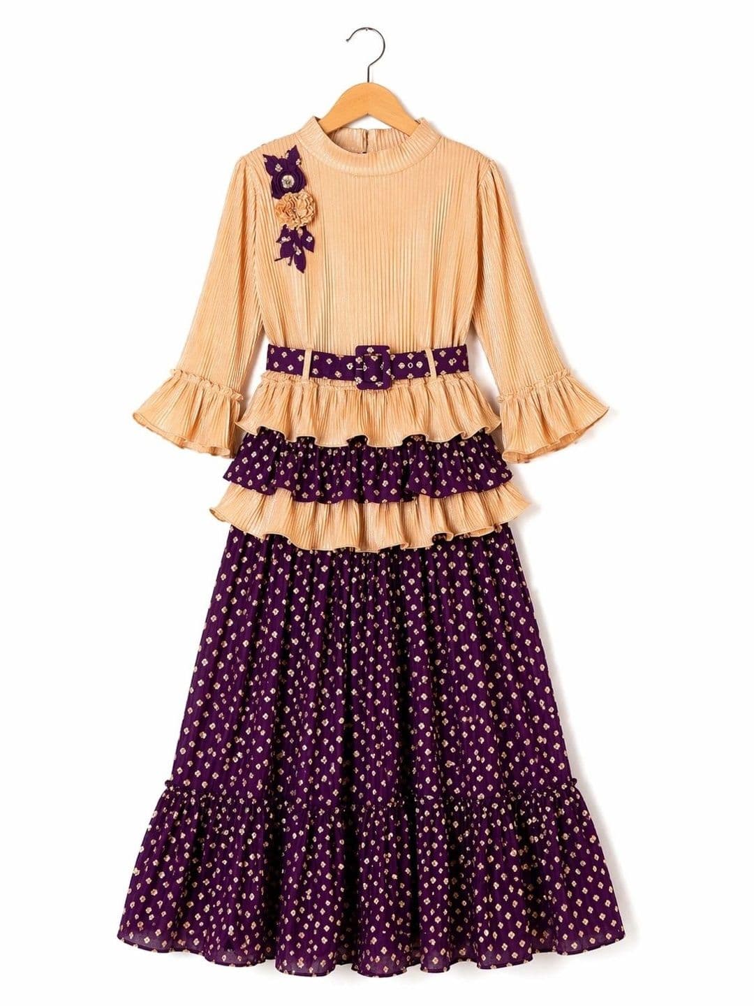 BAESD Girls Foil Print Ready to Wear Lehenga & thumbnail 3