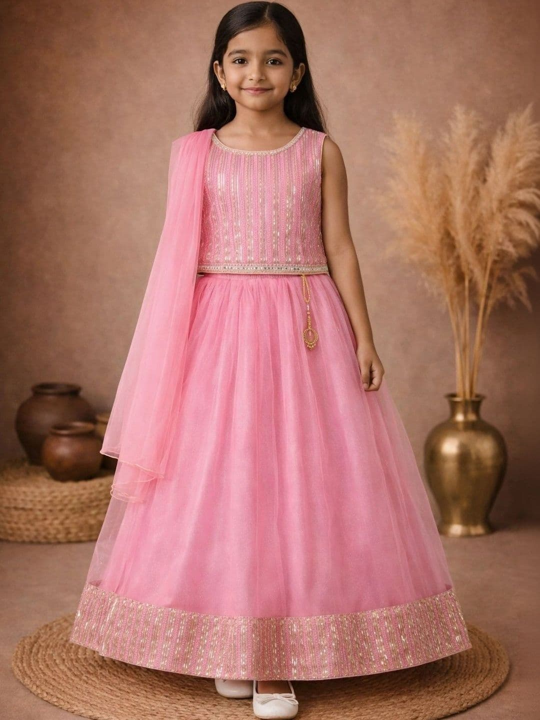 BAESD Girls Embellished Sequinned Ready to Wear Lehenga & - view 1