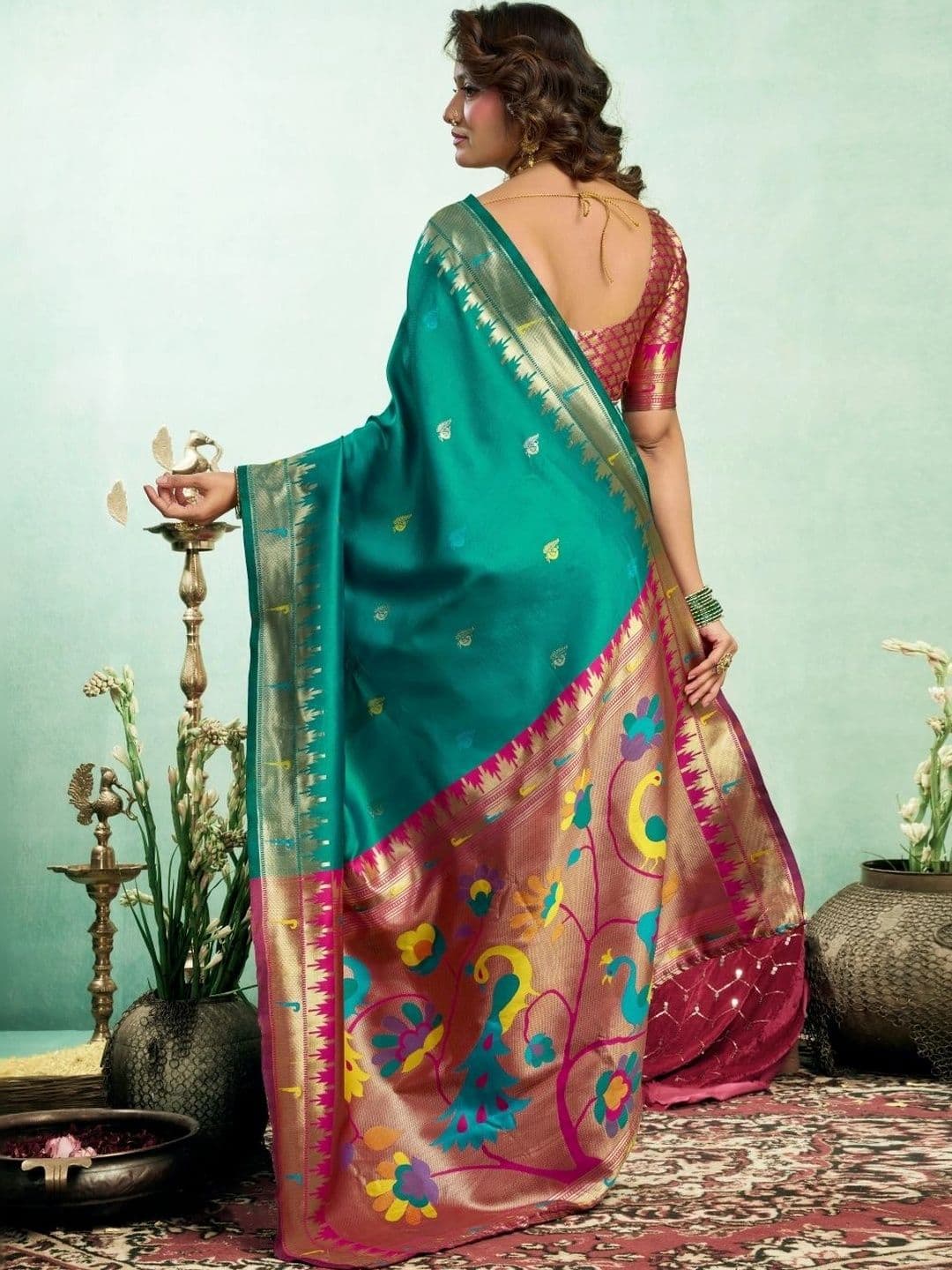 BORAD FASHION Woven Design Zari Silk Blend Designer Paithani Saree thumbnail 4