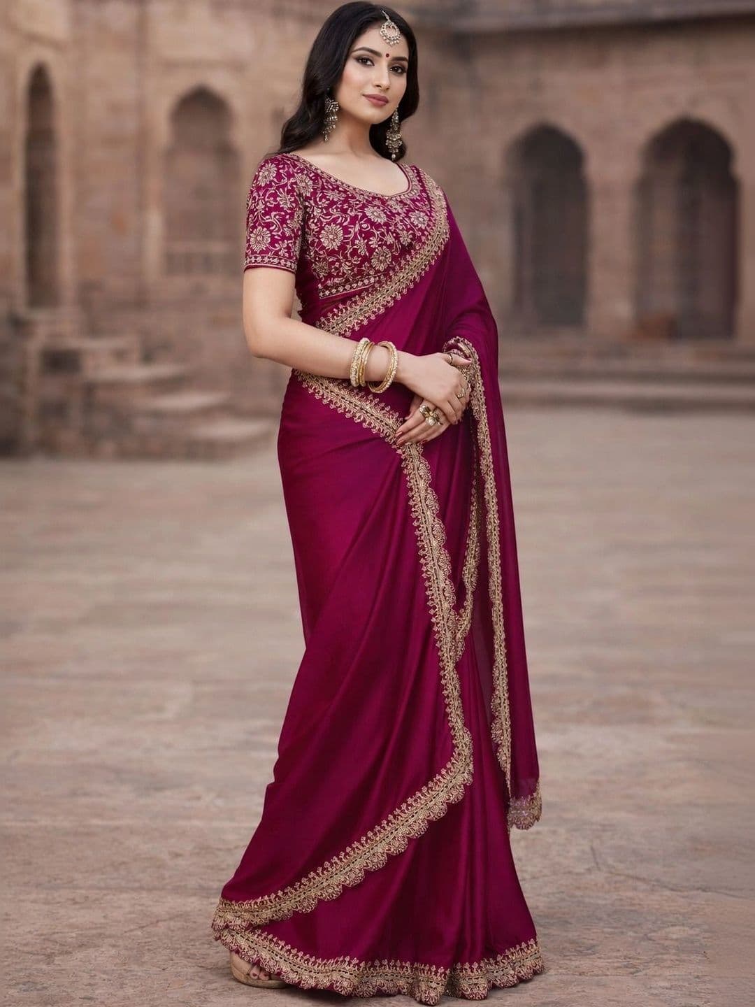 KALINI Embroidered Silk Blend Heavy Work Saree thumbnail 2