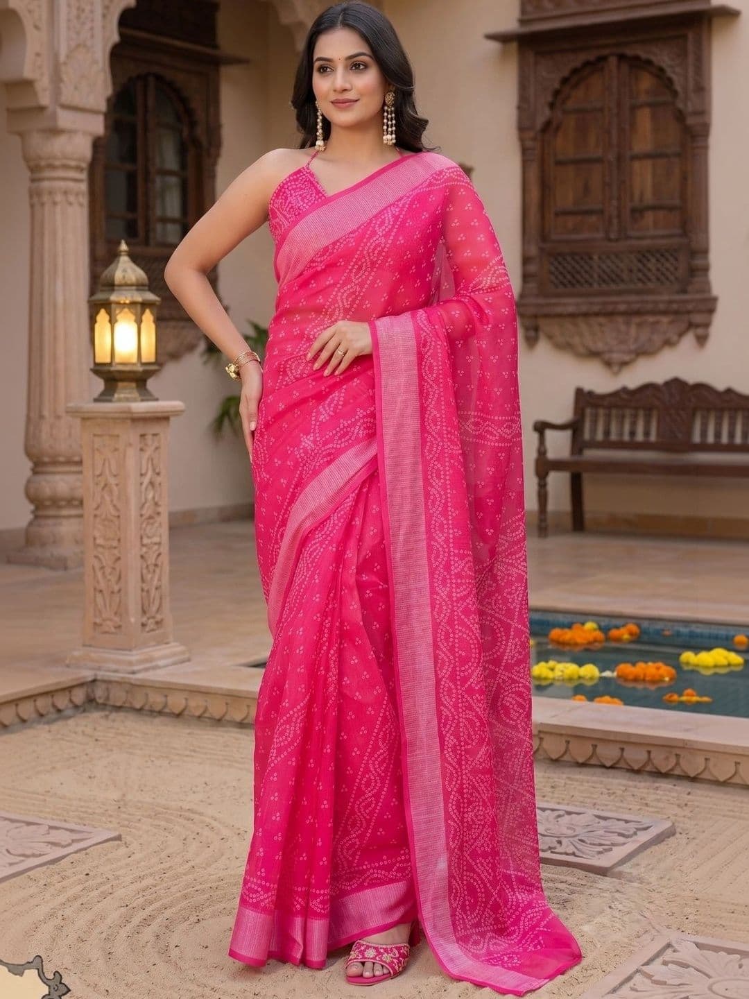BORAD FASHION Bandhani Designer Chanderi Saree thumbnail 3