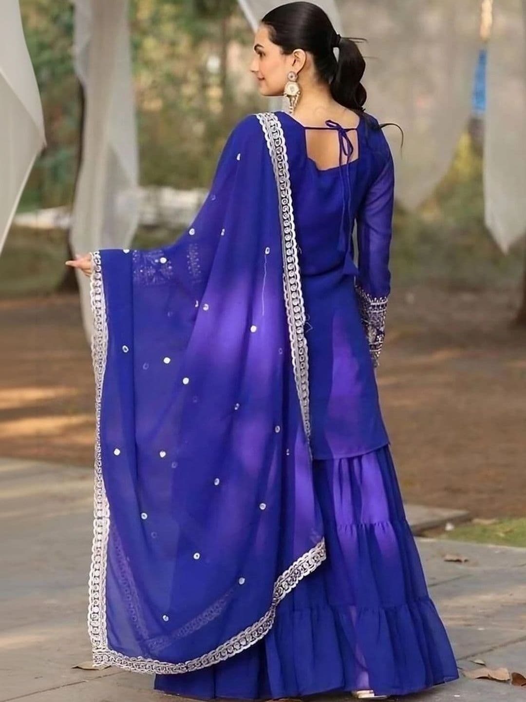 ANVERI TEXTILES Women Ethnic Motifs Embroidered Regular Kurta with Sharara & With Dupatta thumbnail 5
