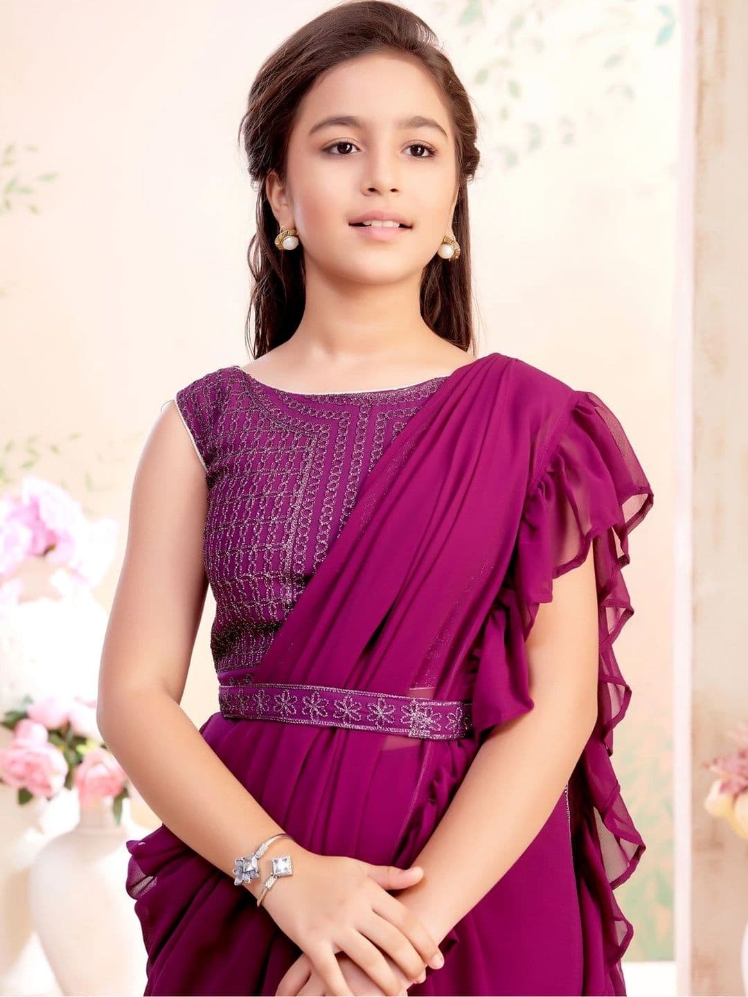 BAESD Embroidered Pure Georgette Dhoti Kanjeevaram Saree thumbnail 2