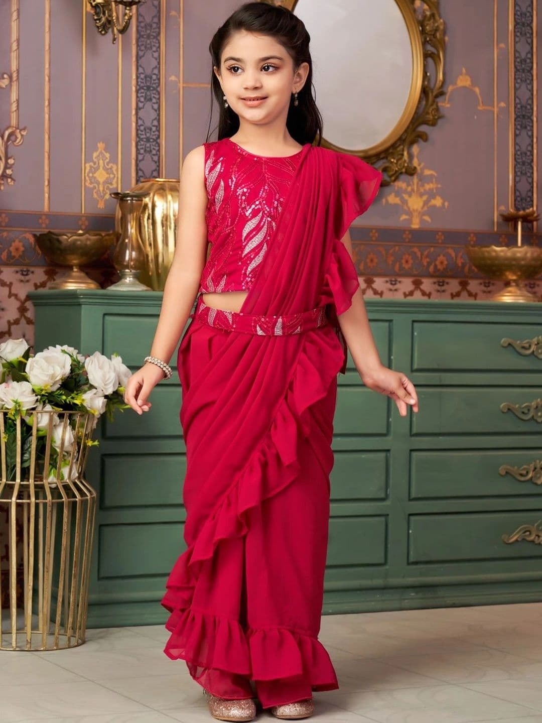 BAESD Girls Embellished Sequinned Ready to Wear Lehenga & Blouse Taping - view 1