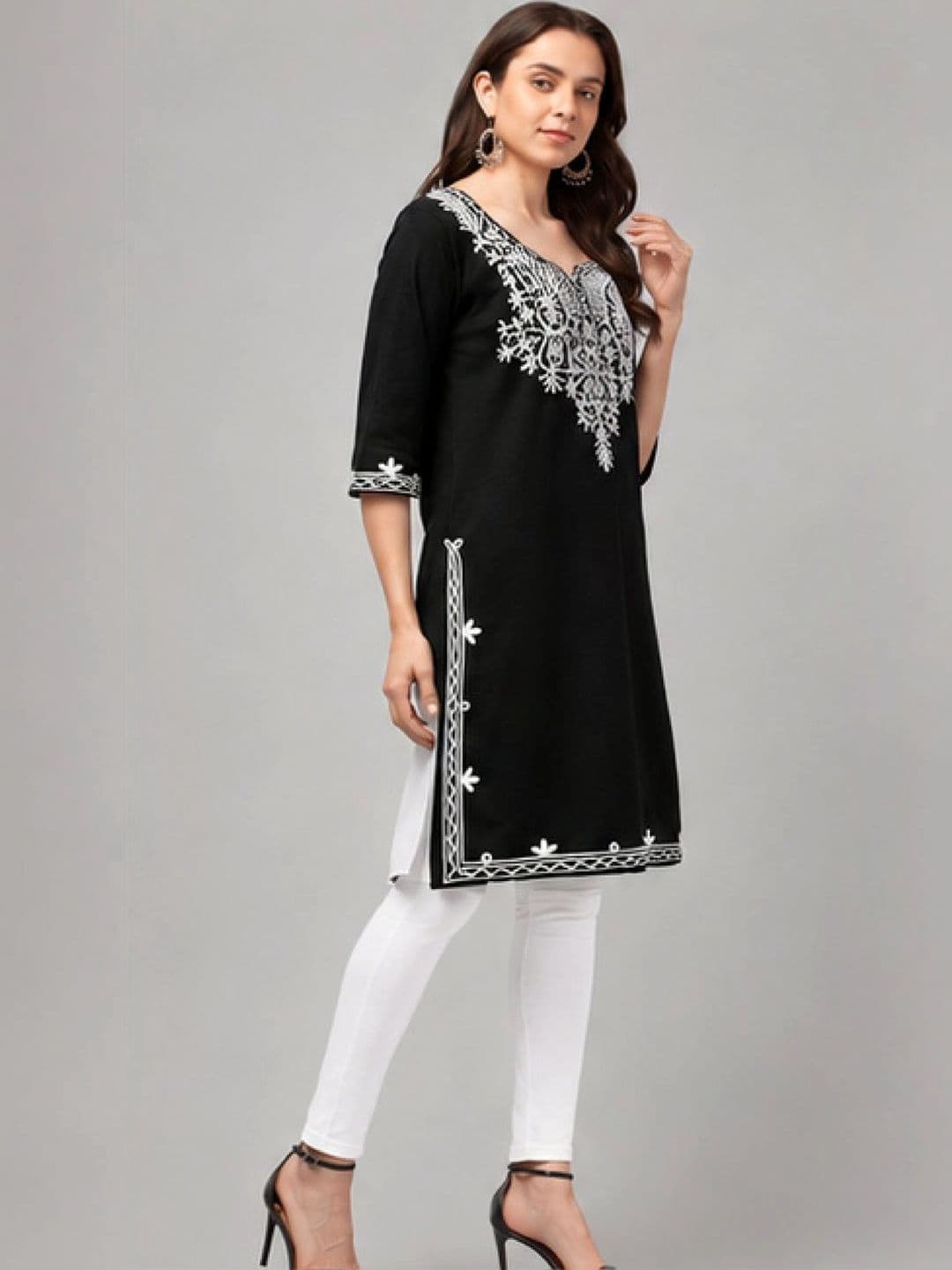 ERUDITE CLUB Women Ethnic Motifs Embroidered Thread Work Woollen Kurta thumbnail 5