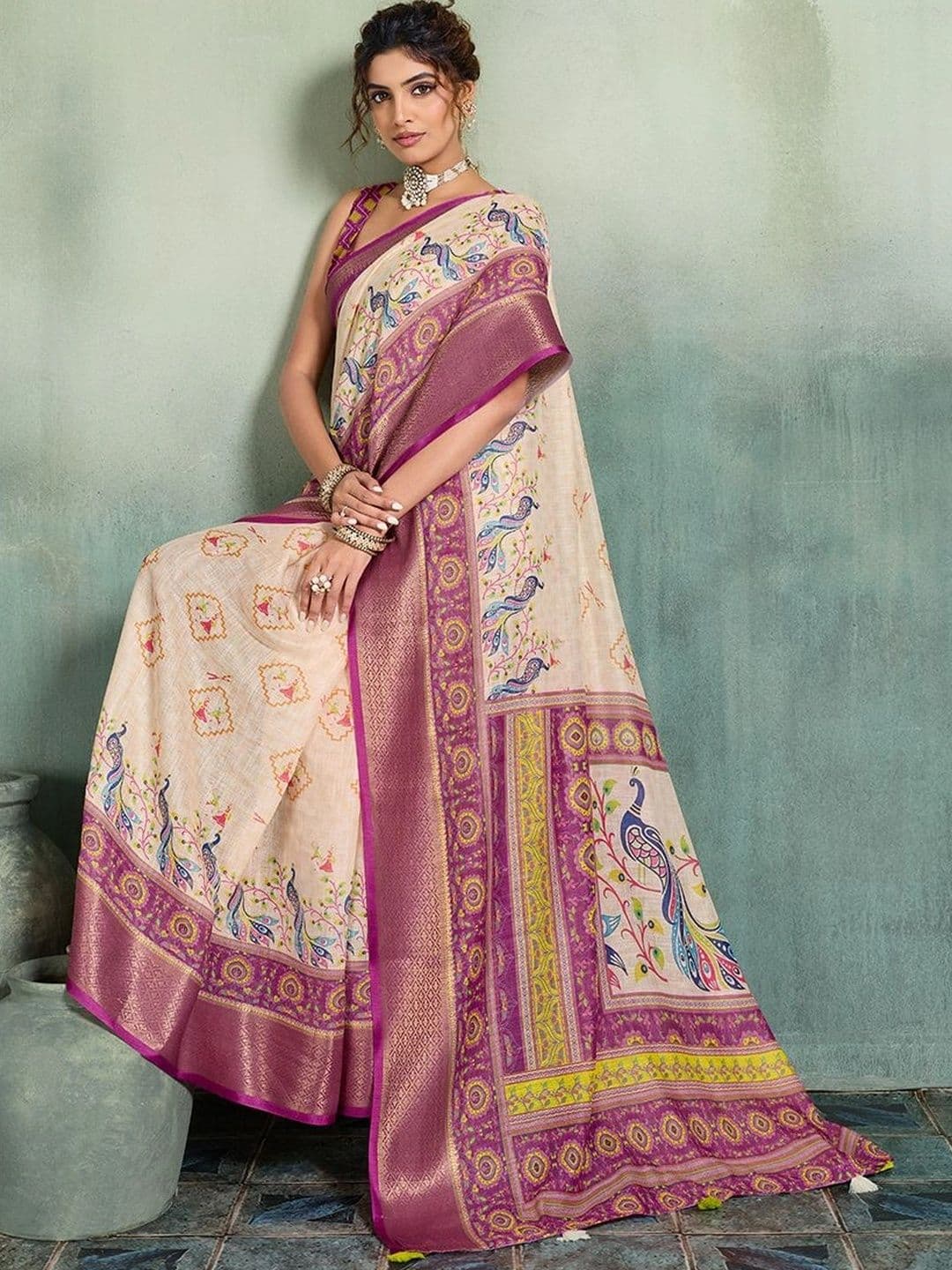 Nayanthara Trends Women's  Linen Blend Designer Saree thumbnail 5