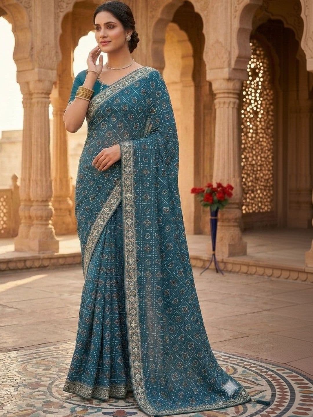SmileyFashion Bandhani Embroidered Art Silk Designer Bandhani Saree thumbnail 2
