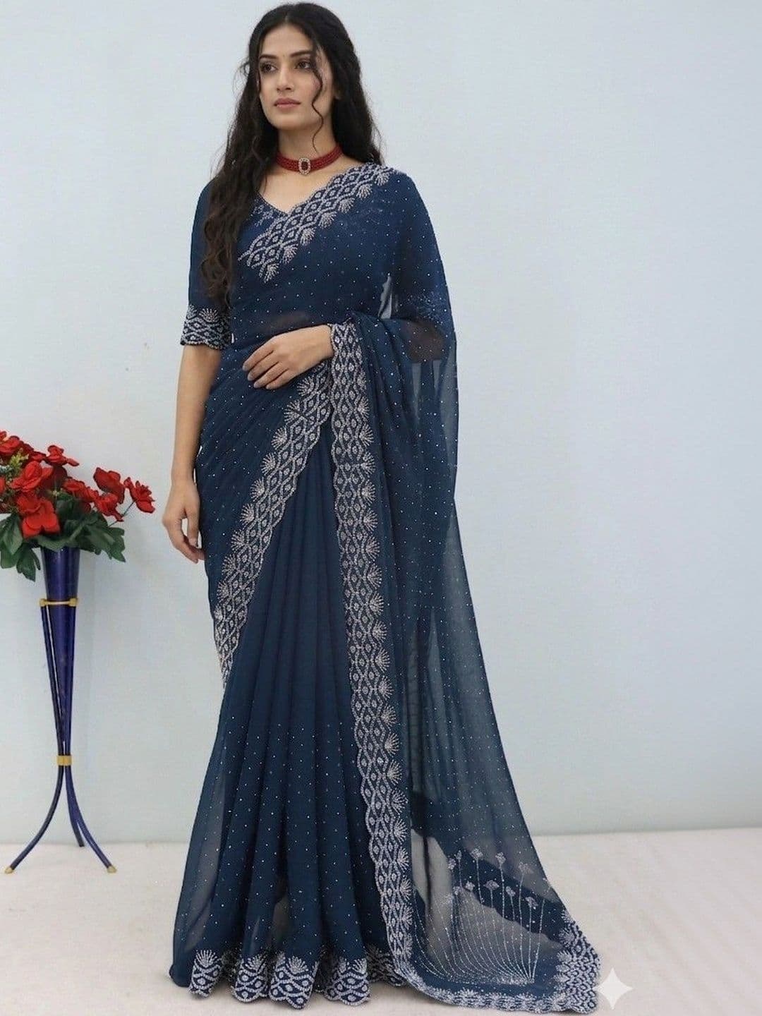 SmileyFashion Embellished Pure Georgette Designer Saree - view 1