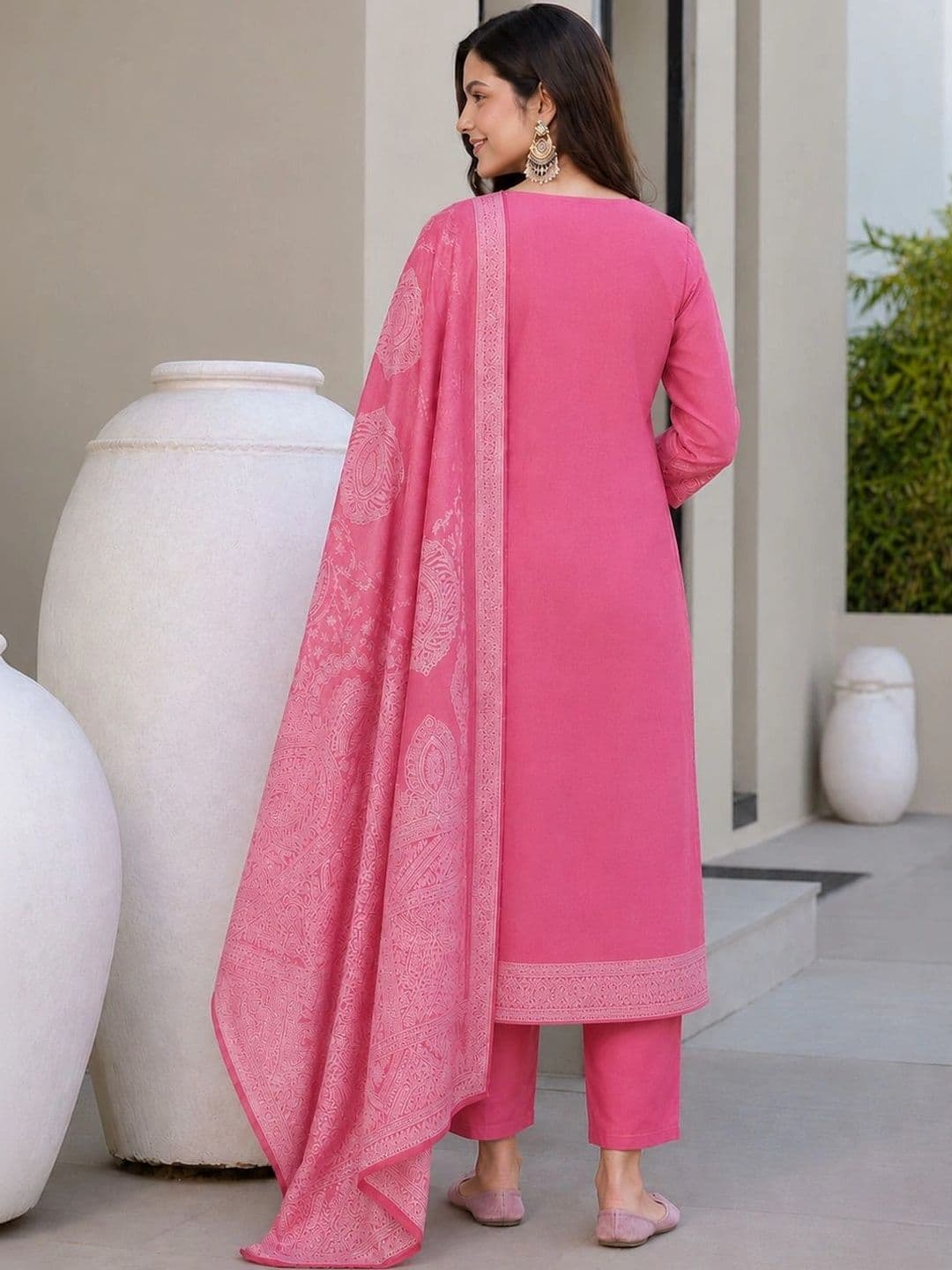 evadesignerstudio Women Ethnic Motifs Printed Regular Pure Cotton Kurta with Trousers & With Dupatta thumbnail 2