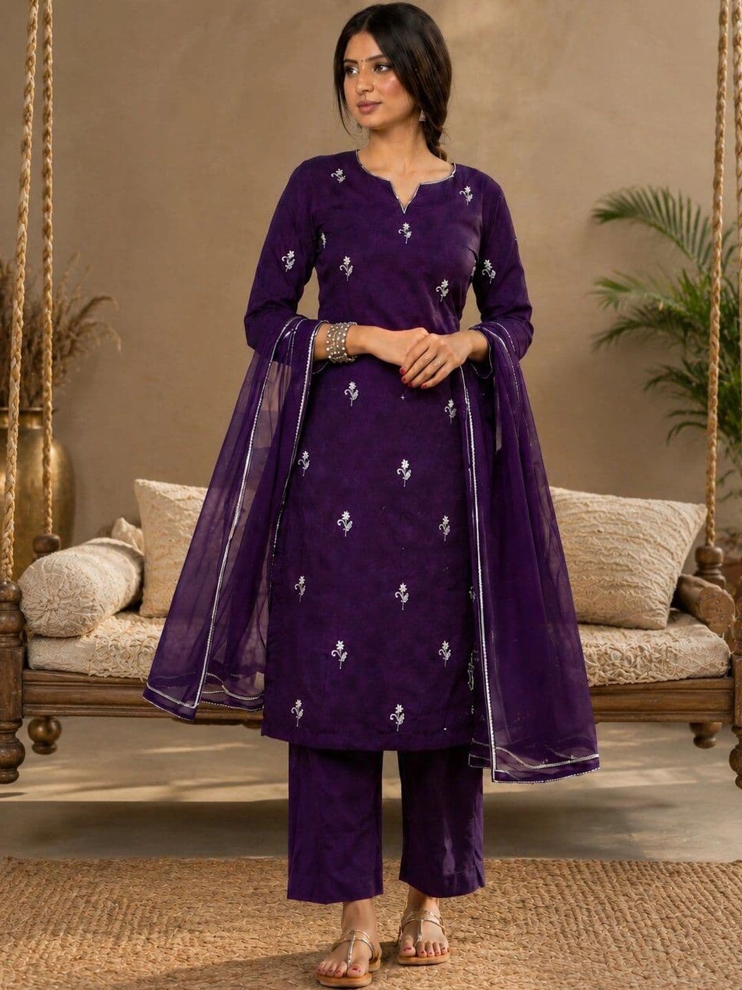 SZN Women Ethnic Motifs Embroidered Regular Thread Work Kurta with Trousers & With Dupatta - view 1