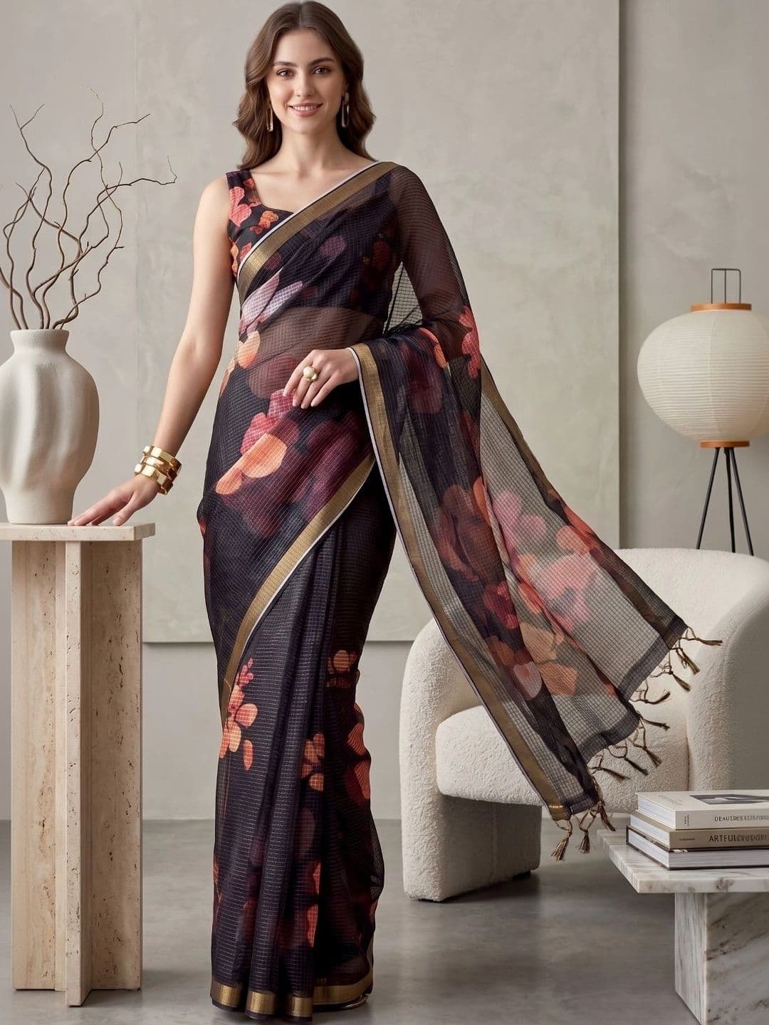 BORAD FASHION Floral Designer Chanderi Saree thumbnail 4