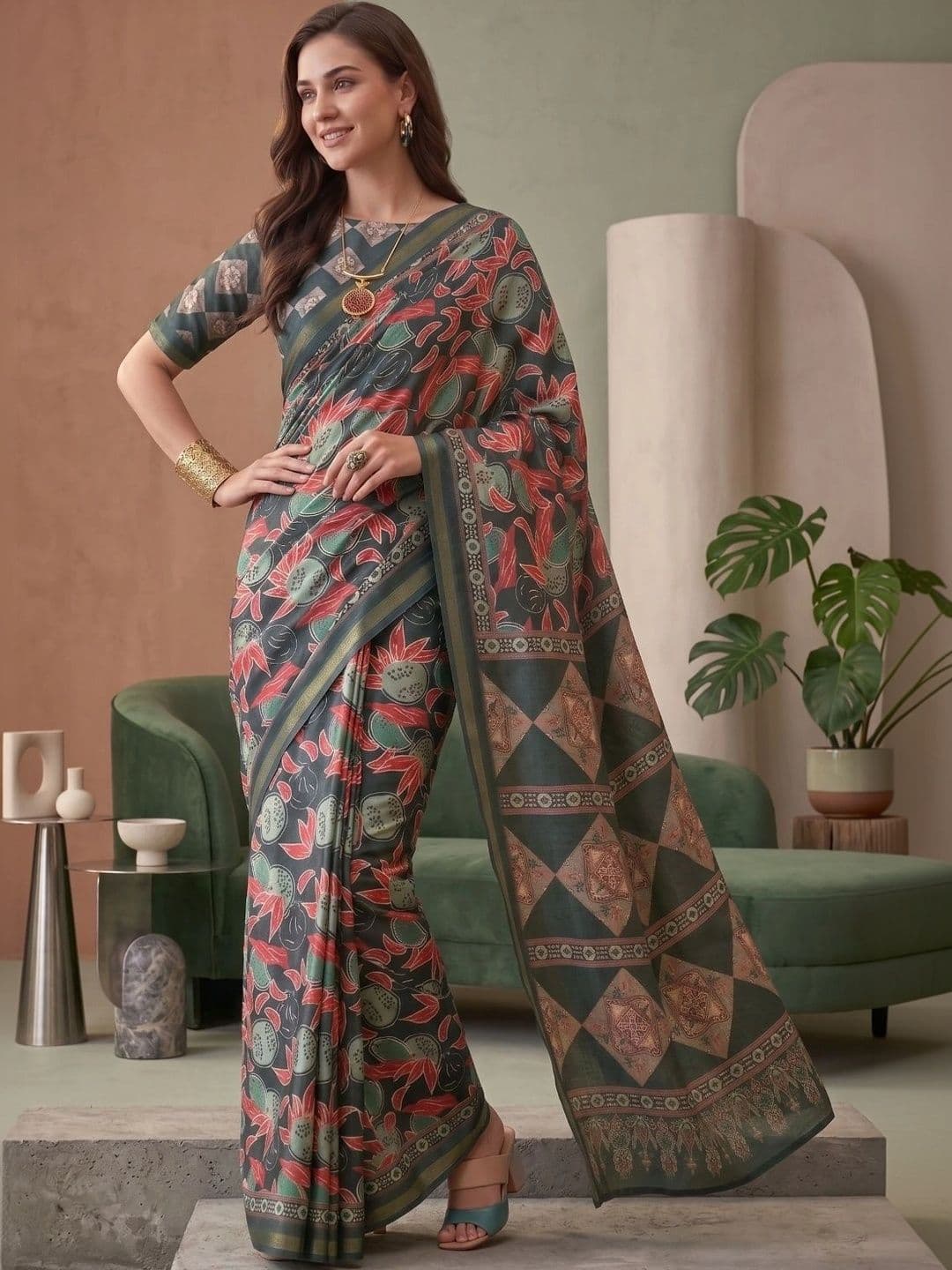 BORAD FASHION Floral Designer Chanderi Saree - view 1