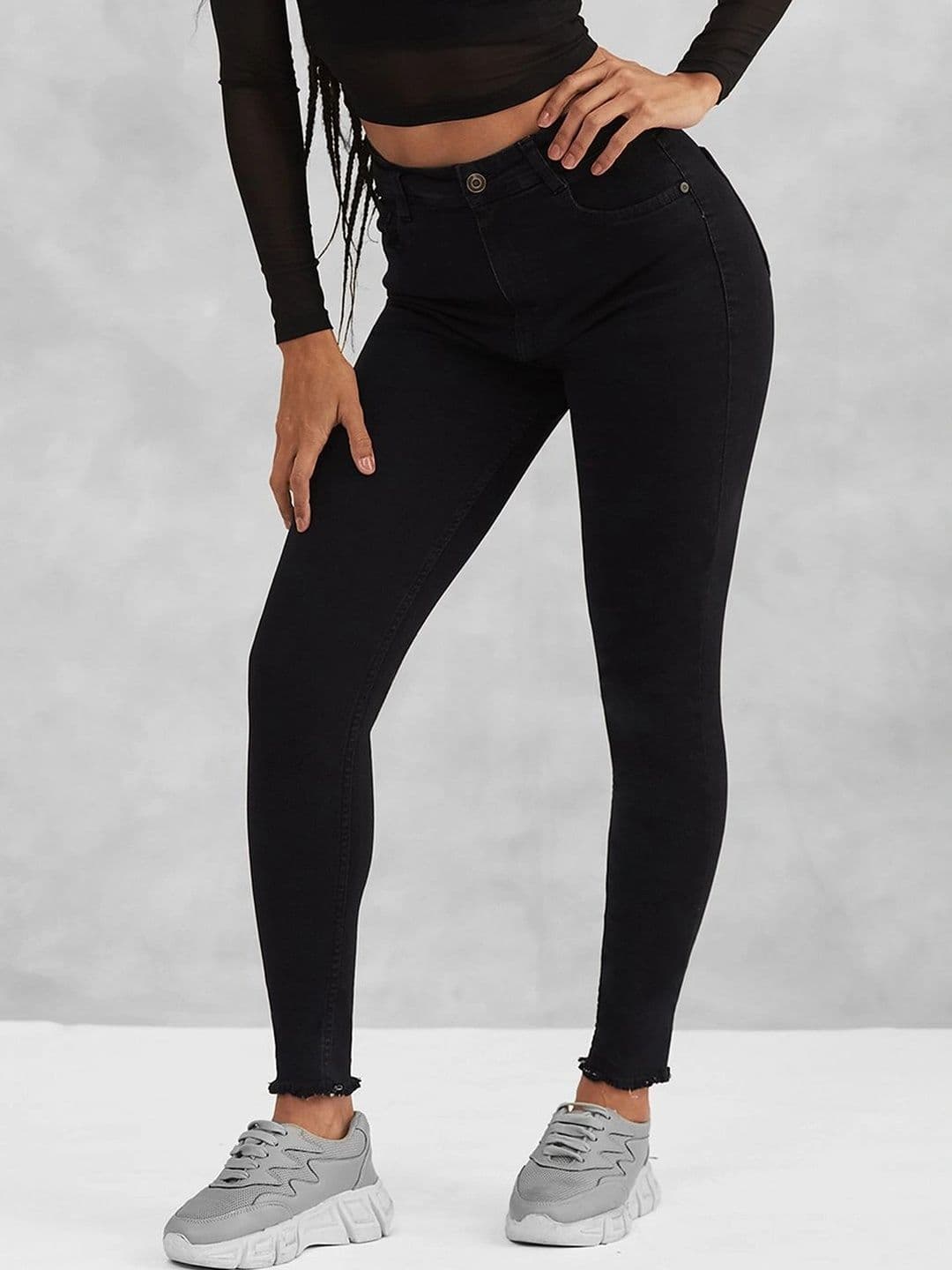 Mast & Harbour Women Slim Fit High-Rise Low Distress Cuffed Hem Stretchable Jeans thumbnail 6