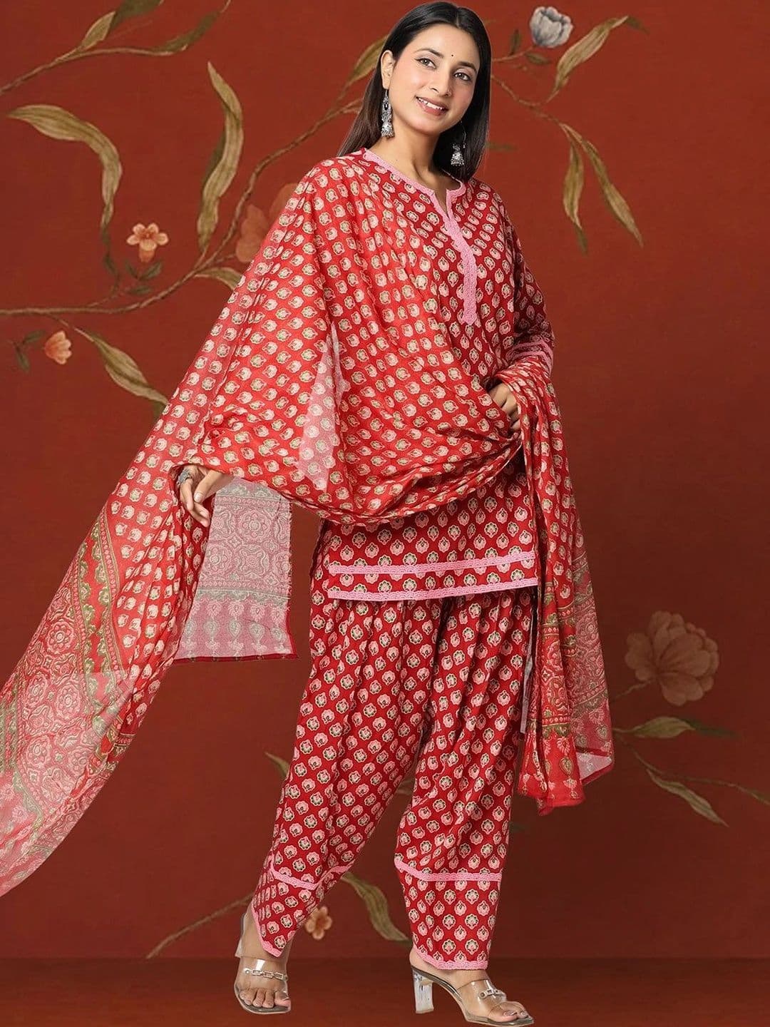 Sangria Women Ethnic Motifs Printed Regular Pure Cotton Kurta with Patiala & With Dupatta thumbnail 6
