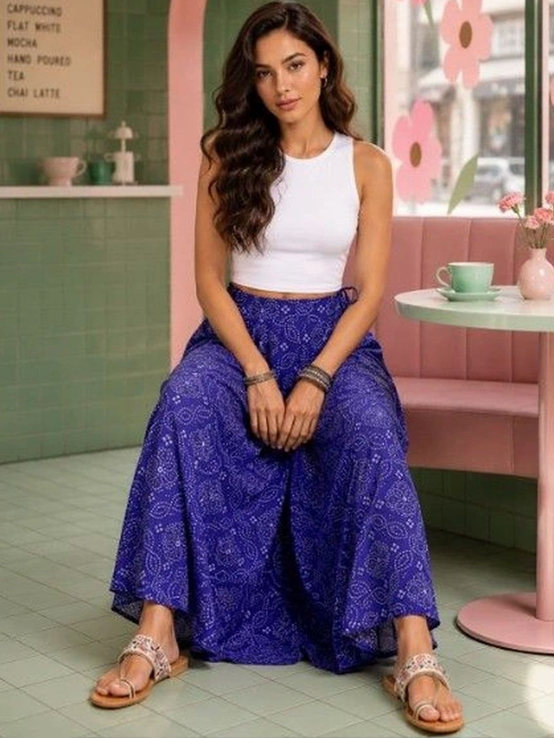 Deewa Women Georgette Geometric Maxi Flared Skirt thumbnail 5