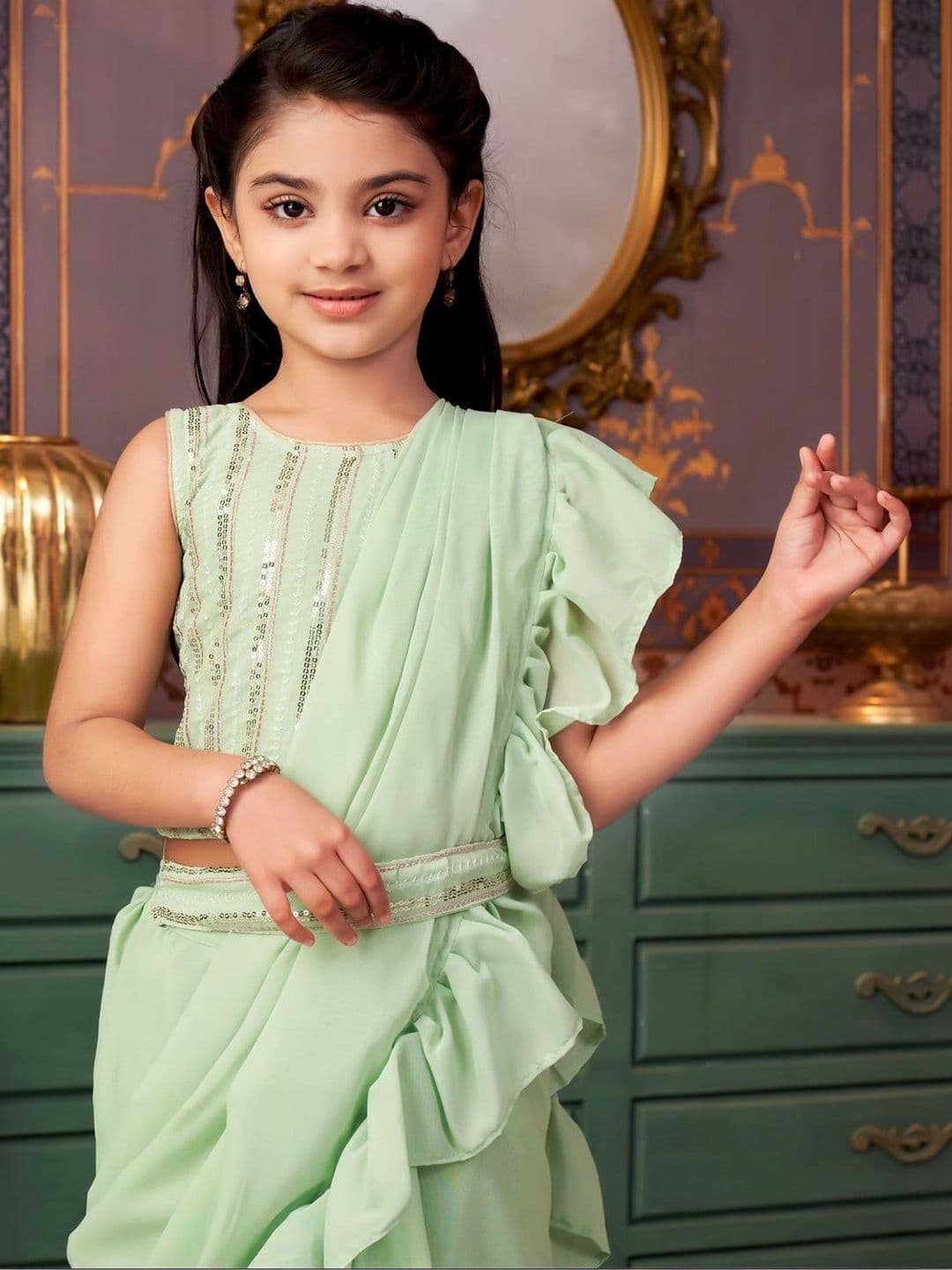 BAESD Girls Embellished Sequinned Ready to Wear Lehenga & thumbnail 3