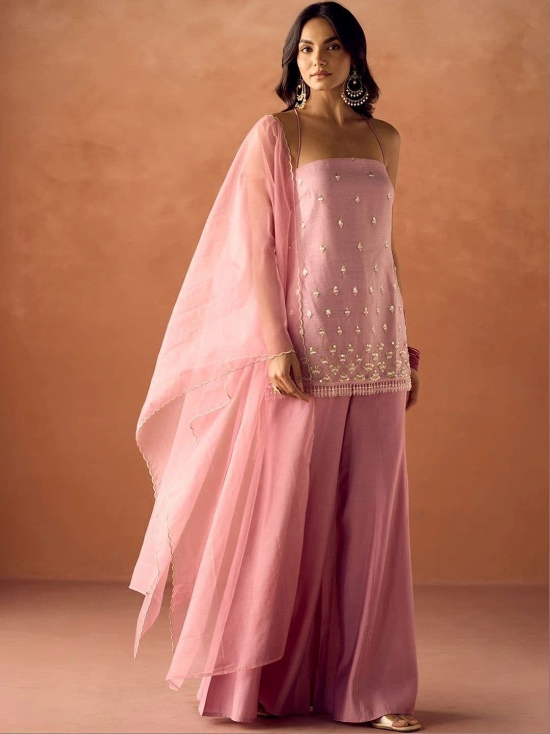 KALINI Women Ethnic Motifs Embroidered Straight Kurta with Sharara & Dupatta thumbnail 3