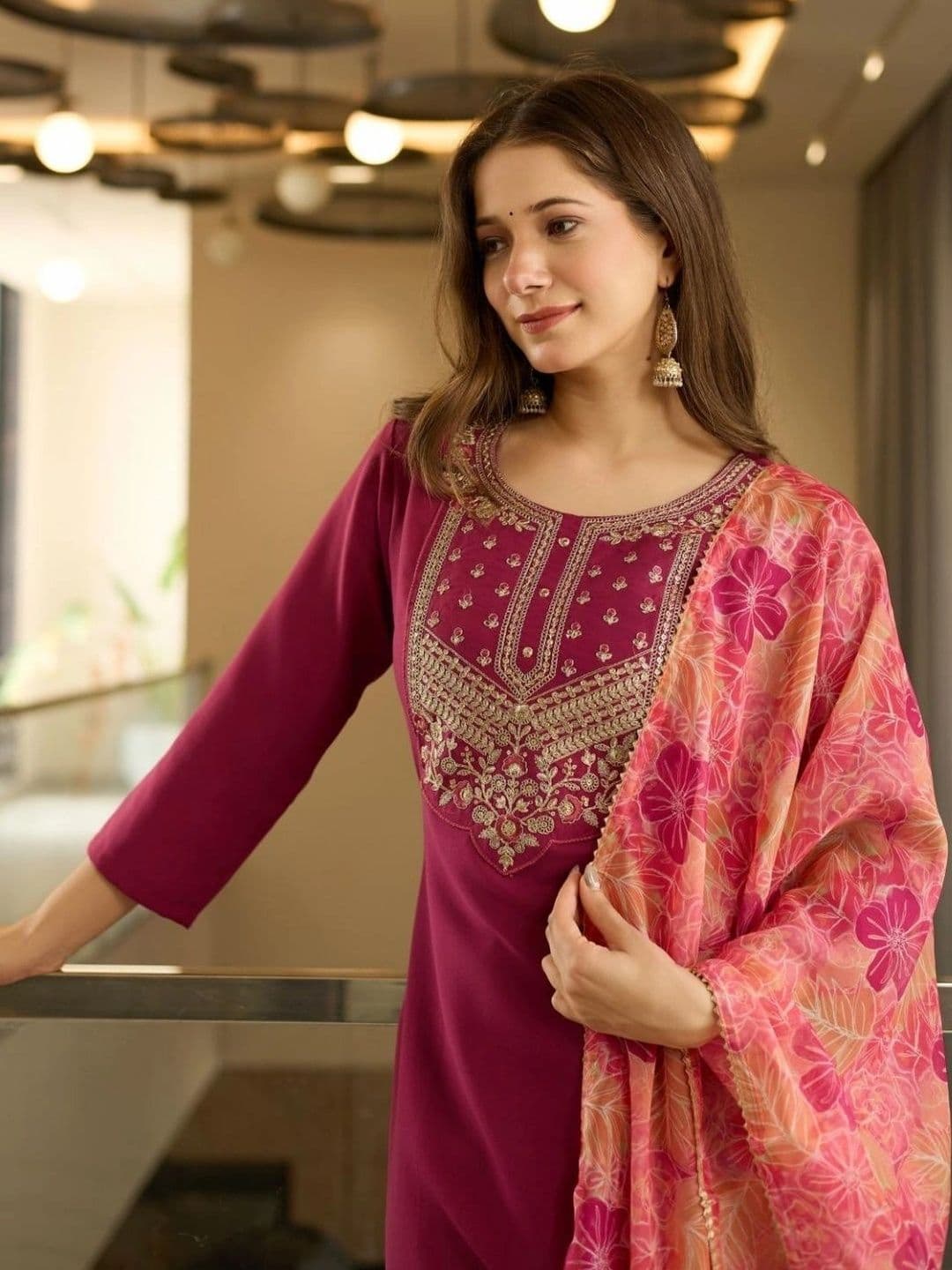 Moda Rapido Women Ethnic Motifs Embroidered Regular Thread Work Kurta with Trousers & With Dupatta thumbnail 7