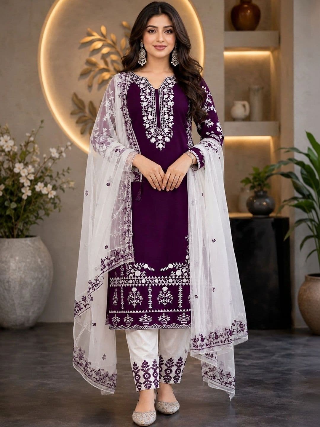 ZONFAB Embroidered Semi-Stitched Dress Material - view 1