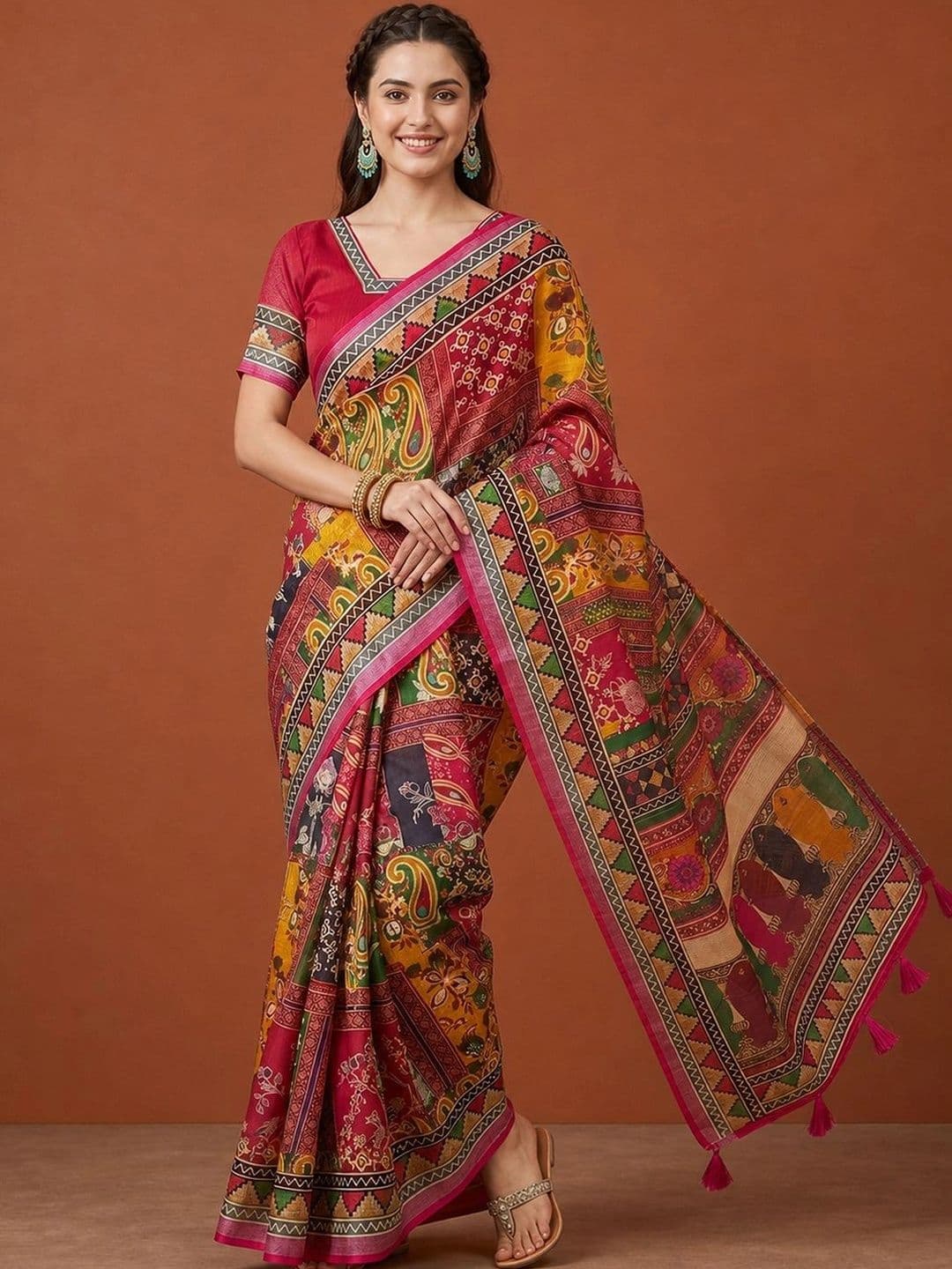 Suha Kalamkari Silk Blend Saree thumbnail 3