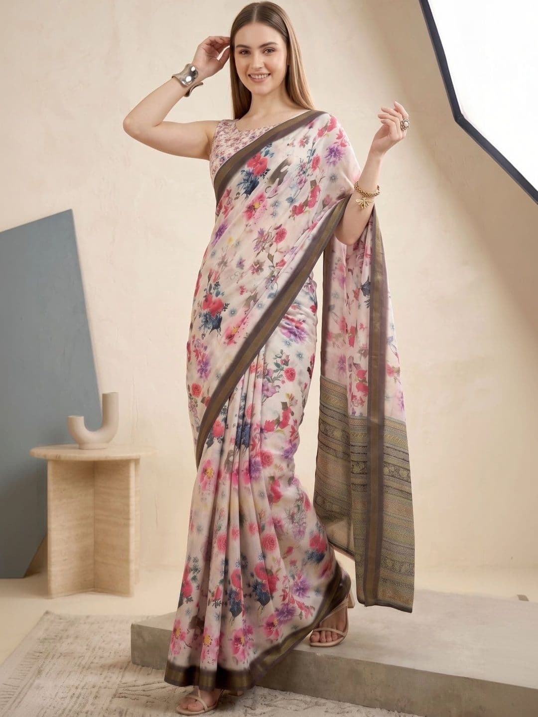 BORAD FASHION Floral Designer Chanderi Saree - view 1