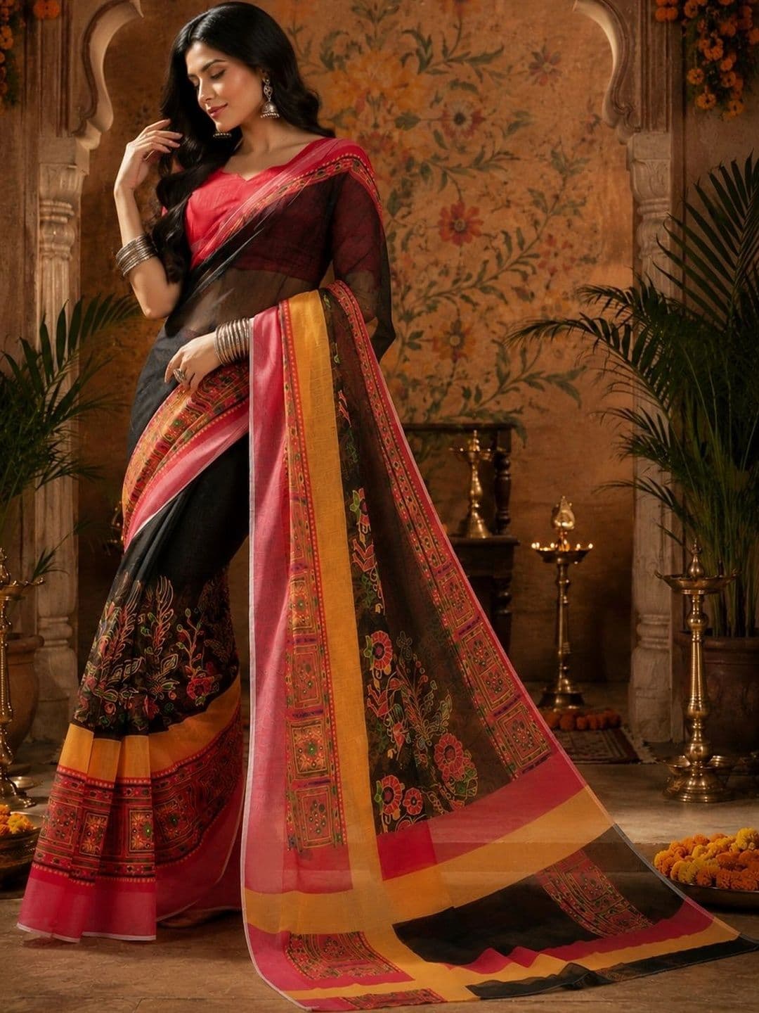 BORAD FASHION Floral Designer Chanderi Saree thumbnail 2