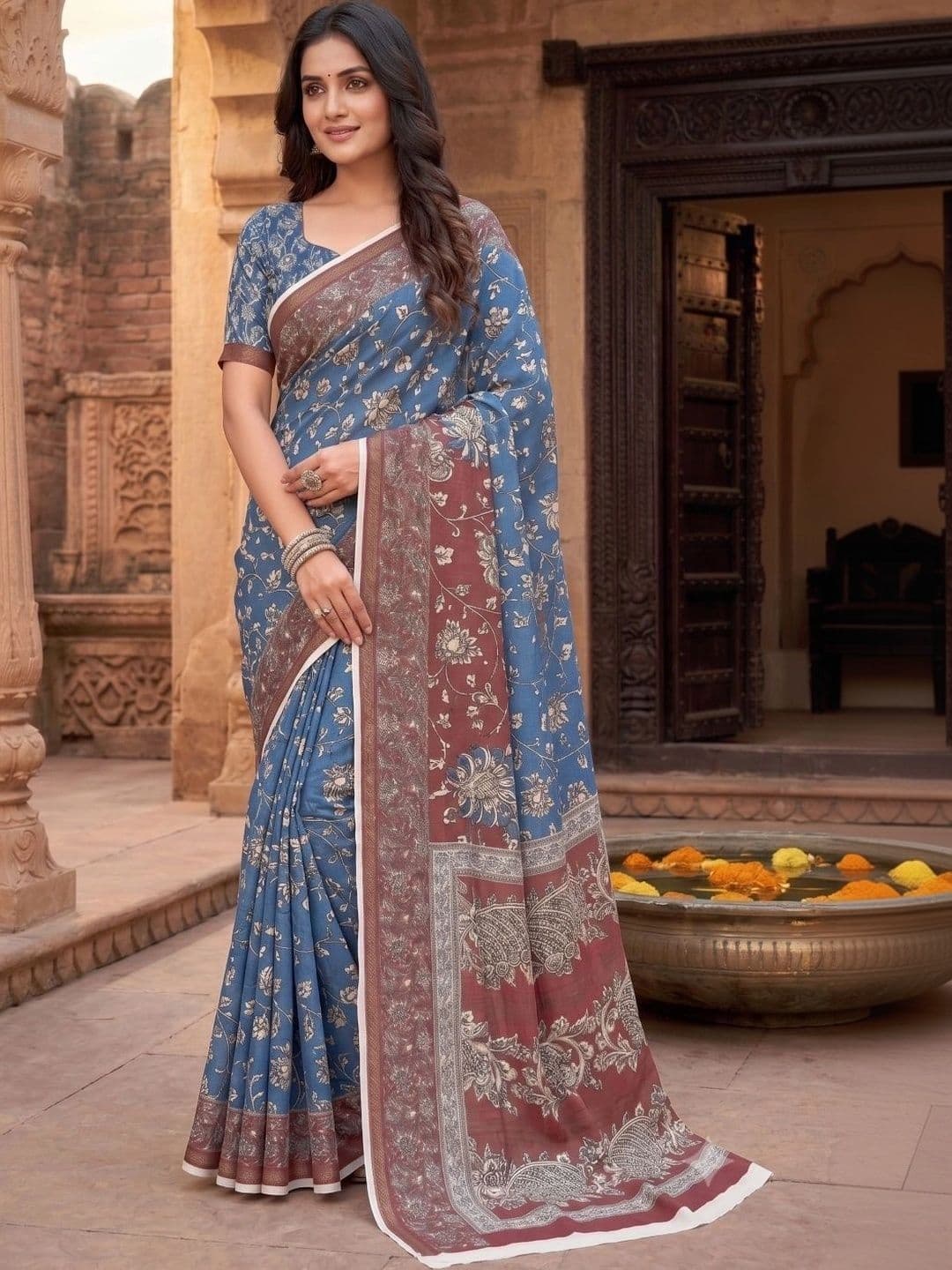 BORAD FASHION Floral Designer Chanderi Saree thumbnail 3