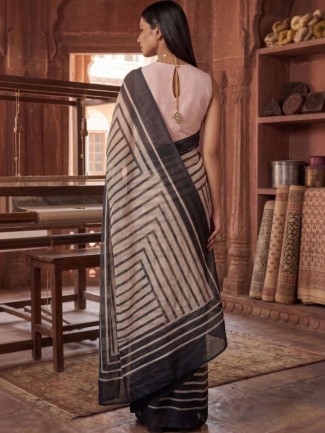 BORAD FASHION Striped Designer Chanderi Saree thumbnail 2