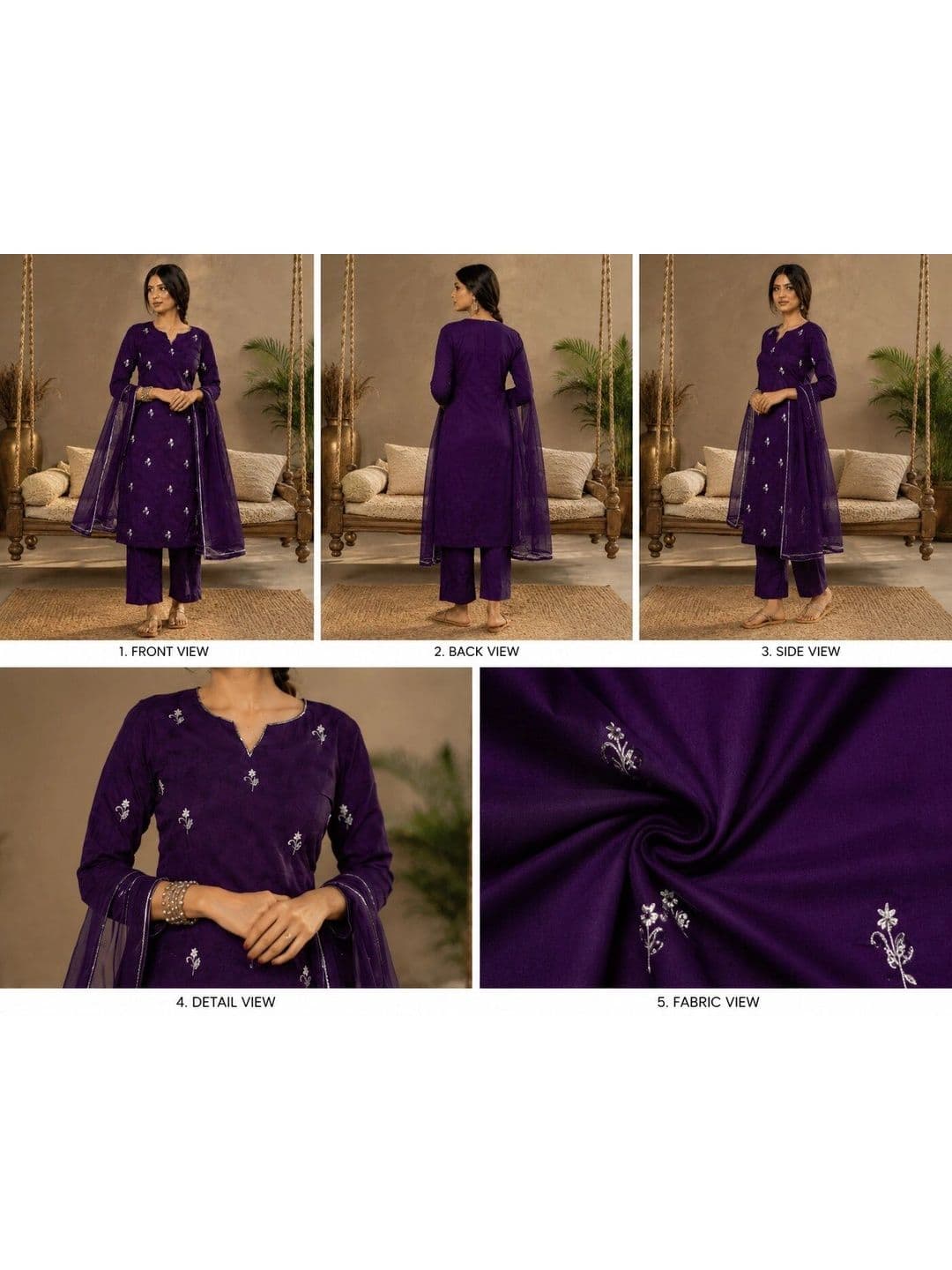 SZN Women Ethnic Motifs Embroidered Regular Thread Work Kurta with Trousers & With Dupatta thumbnail 2